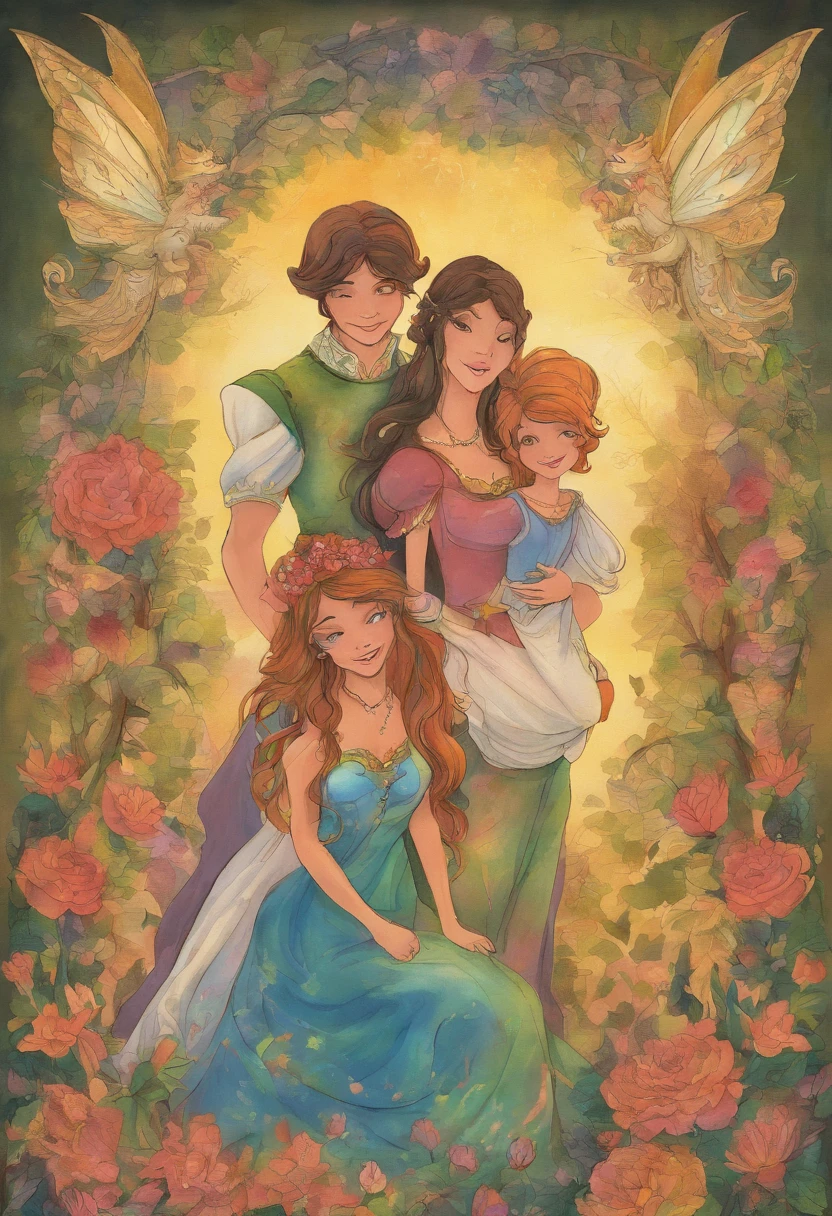 A heartwarming family reunion with mother and two successful sons embracing, symbolizing their love and gratitude, disney style, vibrant colors