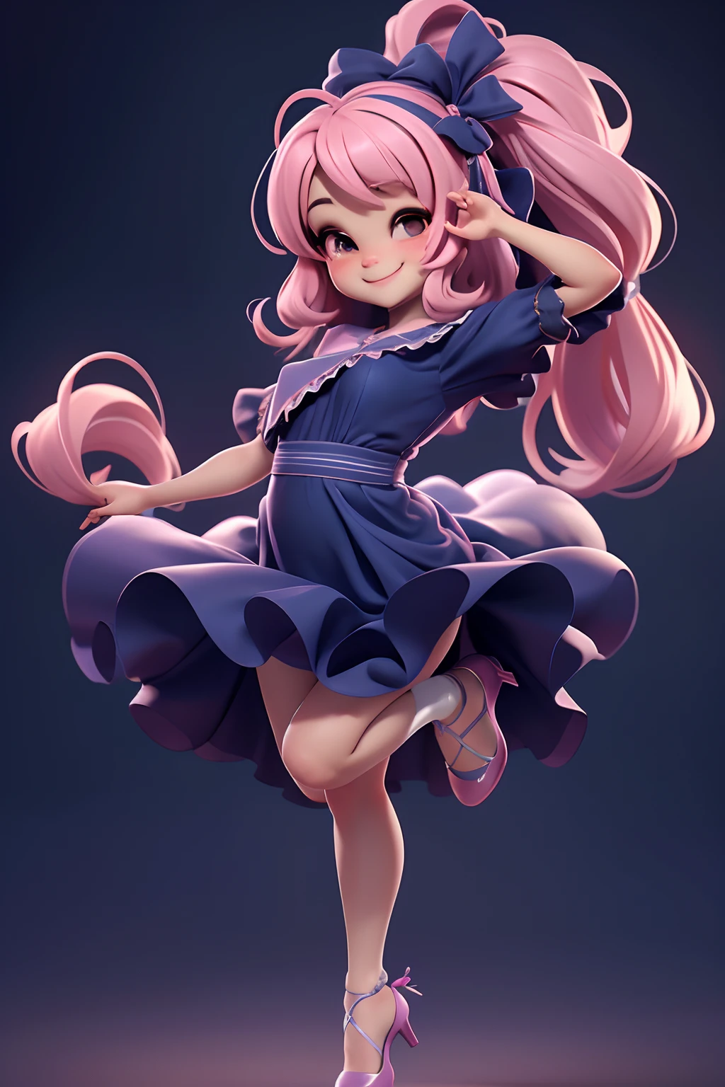 absurdres, 8k resolution, masterpiece, best quality, detailed face, bright eyes, a cute chibi loli waifu smiling in a large dress, pumps, juicy legs, jumping in the air, dynamic dance, female dancer, contemporary dance, gracefully dancing pose, aerial silk, draped in flowing fabric,