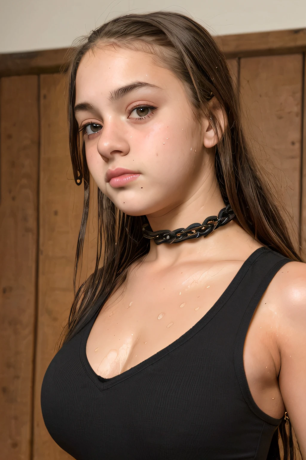 ntimate Wear, esclavo, cuello, cadenas, encadenado, BDSM, servidumbre, llanto, adolescente, tetas perfectas, ahorcamiento, hermosa, ojos hermosos, girlish, adolescente, lug, desnudez, wet, , adolescente