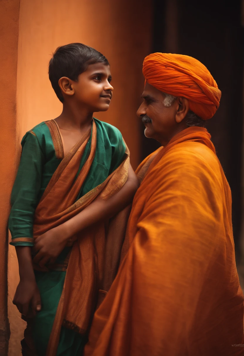 Create a realistic image of a boy with Indian prime minister Modi ji