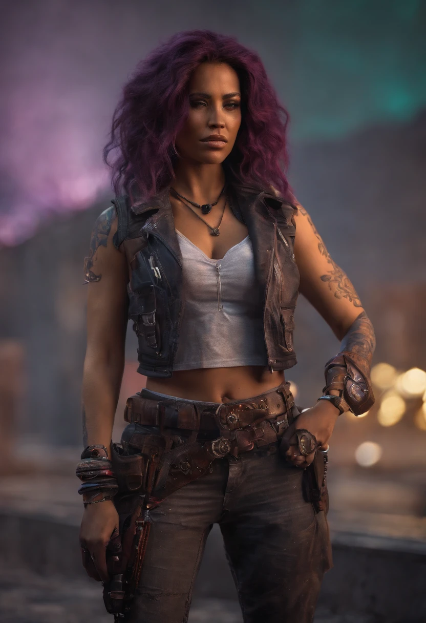 Borderlands 3 designer de personagens homem siren, aura, tatuagens neon, sobretudo Preto, edgy pose, Cel shading style, aura purple, borderlands scenario