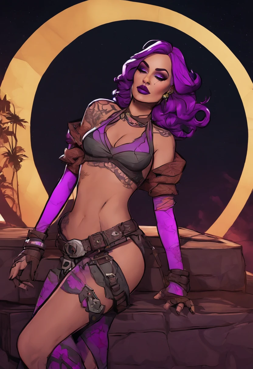 Borderlands 3 designer de personagens homem lilith siren, aura, tatuagens neon, sobretudo Preto, edgy pose, Cel shading style, aura purple, borderlands scenario, moxxis bar