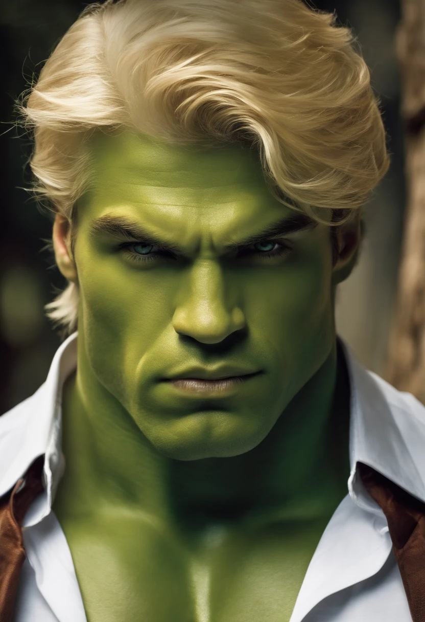 young-looking man, blonde green eyes saradão like the hulk