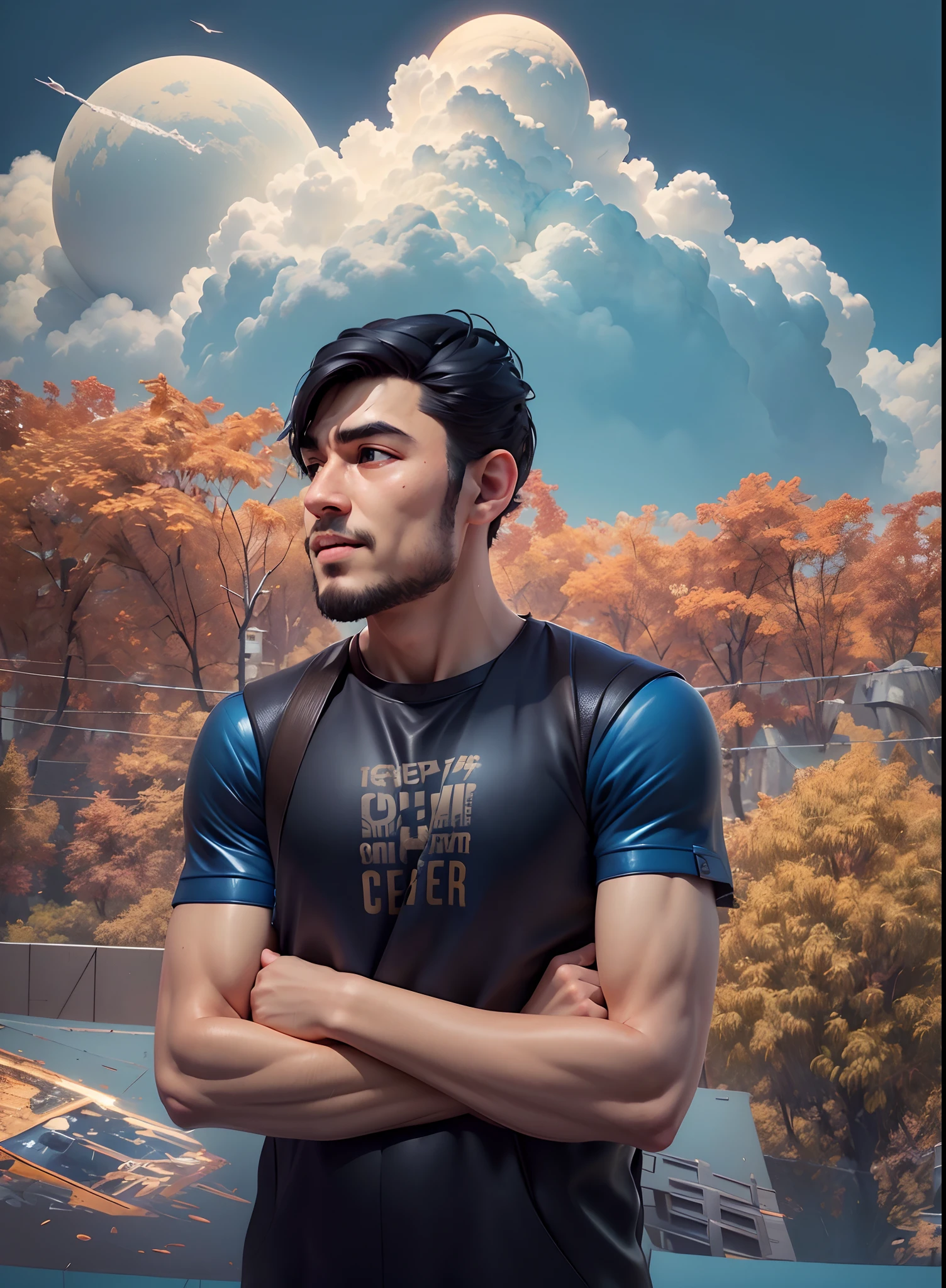 (Masterpiece), (Extreme Quality), (Super Meticulous), (Full Body: 1.2), Super Young Man, Chinese Dragon, Tiger, Wind God Thor, Sexy, Bursting, Oriental Face, TV Anchor, Bust Portrait Illustration, Black Formal Suit, Blue Tie, Slightly Chubby Face, Silver Glasses, Very Clean Face, No Beard on Chin, Black Super Short Hair, Black Eyes, Confident Smile, 3c Computer Sub-Products, iPad, iPhone, Digital Painting, 3D Character Design by Mark Claireden and Pixar and Hayao Miyazaki and Akira Toriyama, The illustration is a high-definition illustration in 4K resolution with very detailed facial features and cartoon-style visuals.