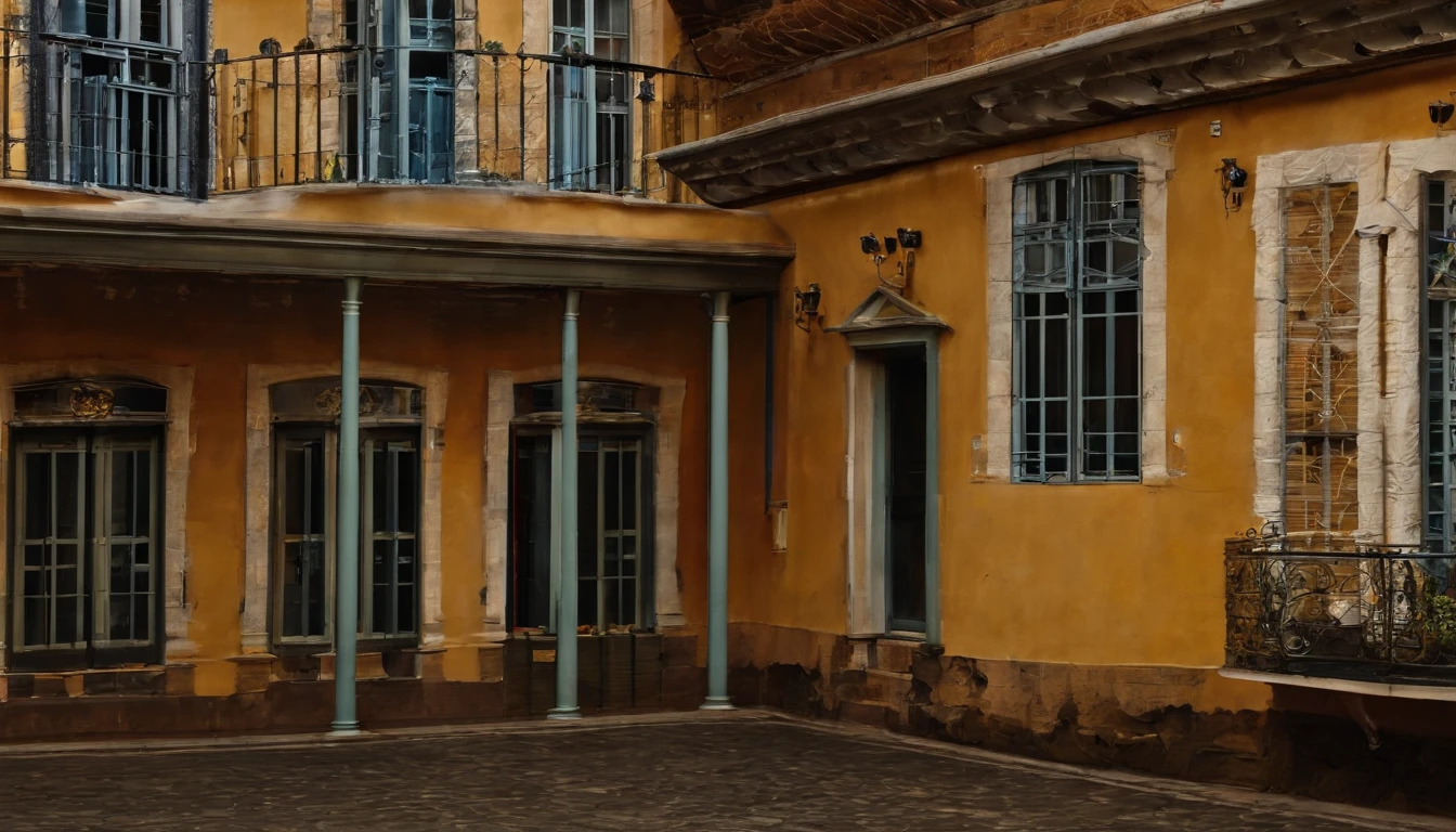 A building with small cracks in the walls, small infiltrations and other signs of breakdowns, detalhista, real