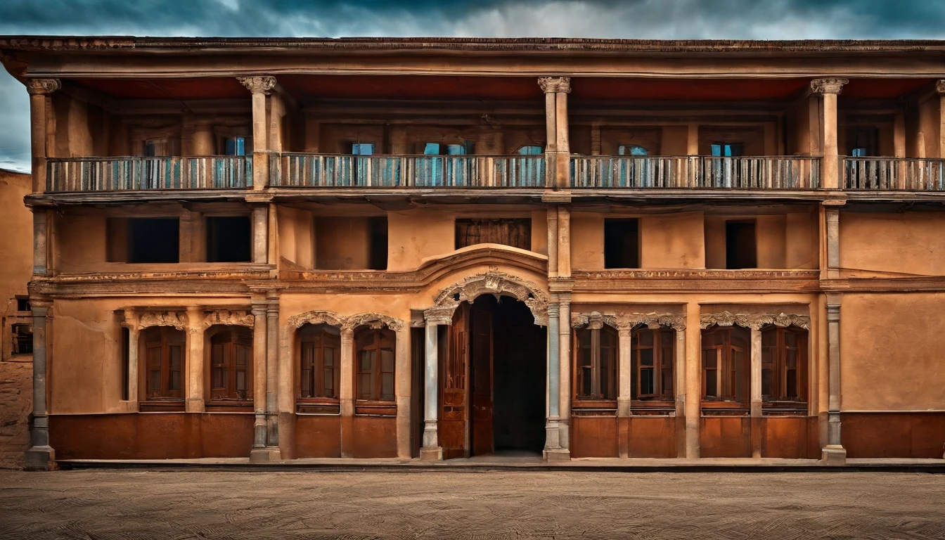A building with small cracks in the walls, small infiltrations and other signs of breakdowns, detalhista, real