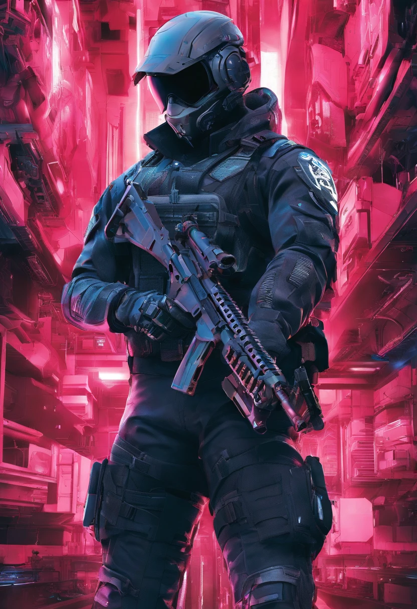 Im Flur steht ein Mann mit Maske und Waffe, Bank Robbery Movie, Stealth-Anzug, 3D gerenderte Charaktergrafik 8 K, Cyberpunk Straßenschläger, Bank Robbery Movie, Vanguard Assassin, Sicherheitsbeauftragter, Jetstream Sam von Metal Gear Solid, Bankraub, Metal Gear solider Stil, Badass Anime 8 K, Hintergrund des Spiels Resident Evil, Videospiel-Charaktere, Geld rauben