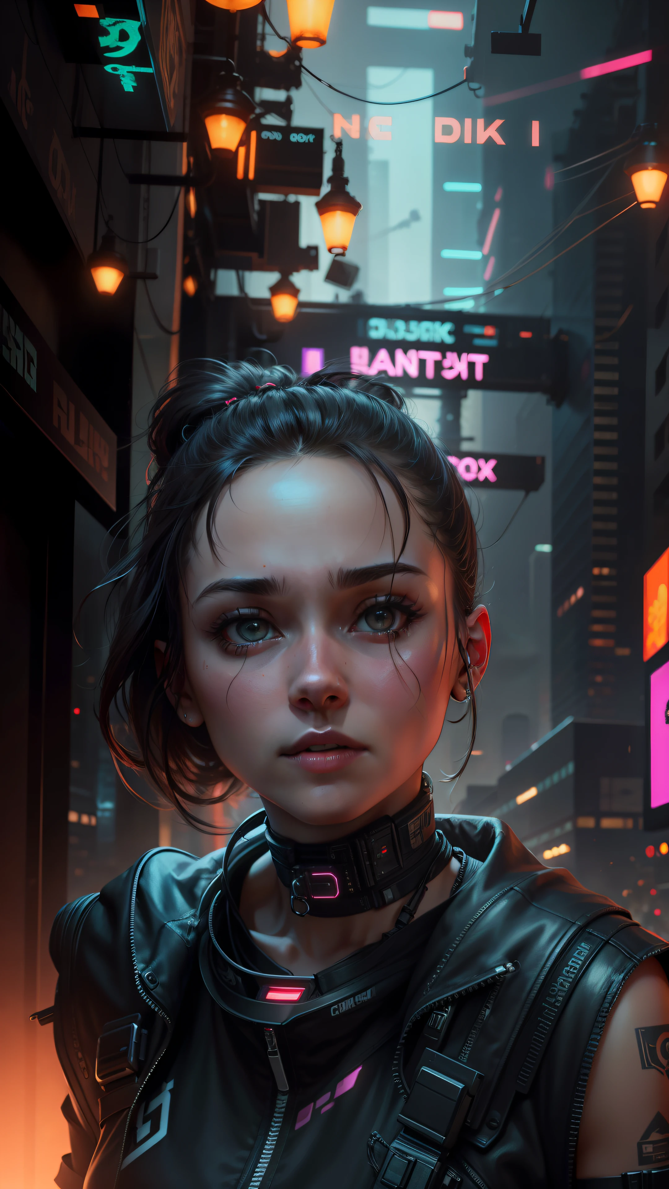 Change background in cyberpunk, realistic face, ultra HD quality, cinematic lighting, a beautiful girl, 8k, no original face change