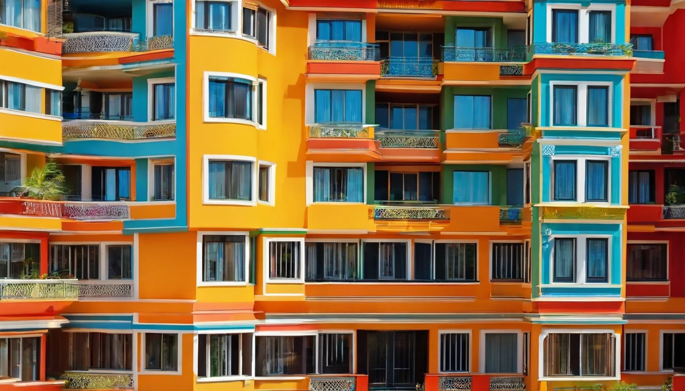 A residential building with several units, arquitetura brasileira, com pequenas rachaduras nas paredes, minor infiltrations and other signs of breakdowns, detalhista, real
