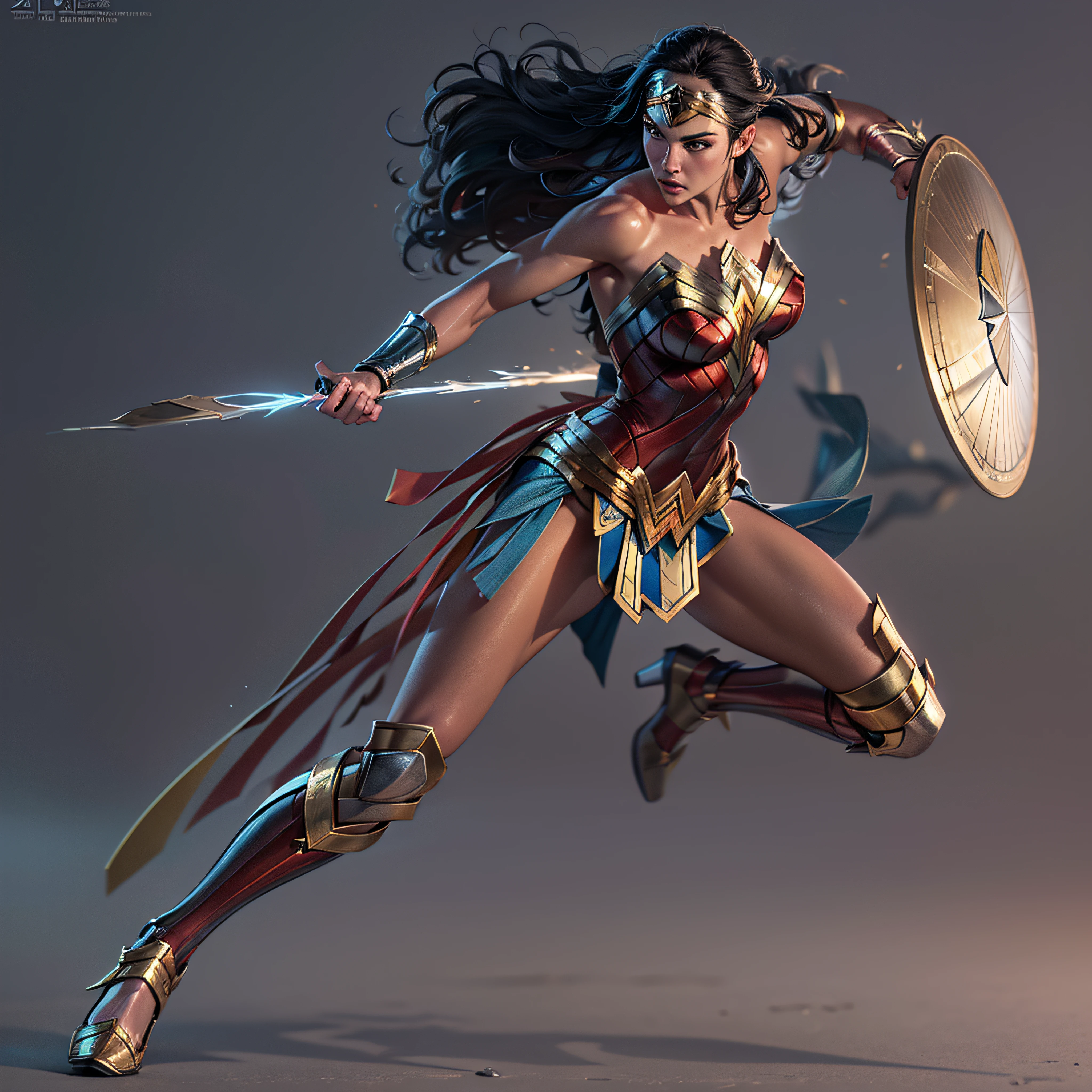 Gladiator fighter Wonder Woman, intricate, hypermaximalist, elegant, hyper realistic, zoom out to full body show handsome caucasion man's face no wings --no mask, epic high details,full details,high resolution,dynamic slightblue lighting,rendering,realism,Photo-realistic, ultra realistic, octane render, unreal engine, hyper detailed, volumetric lighting, 8k reality, cinematic
