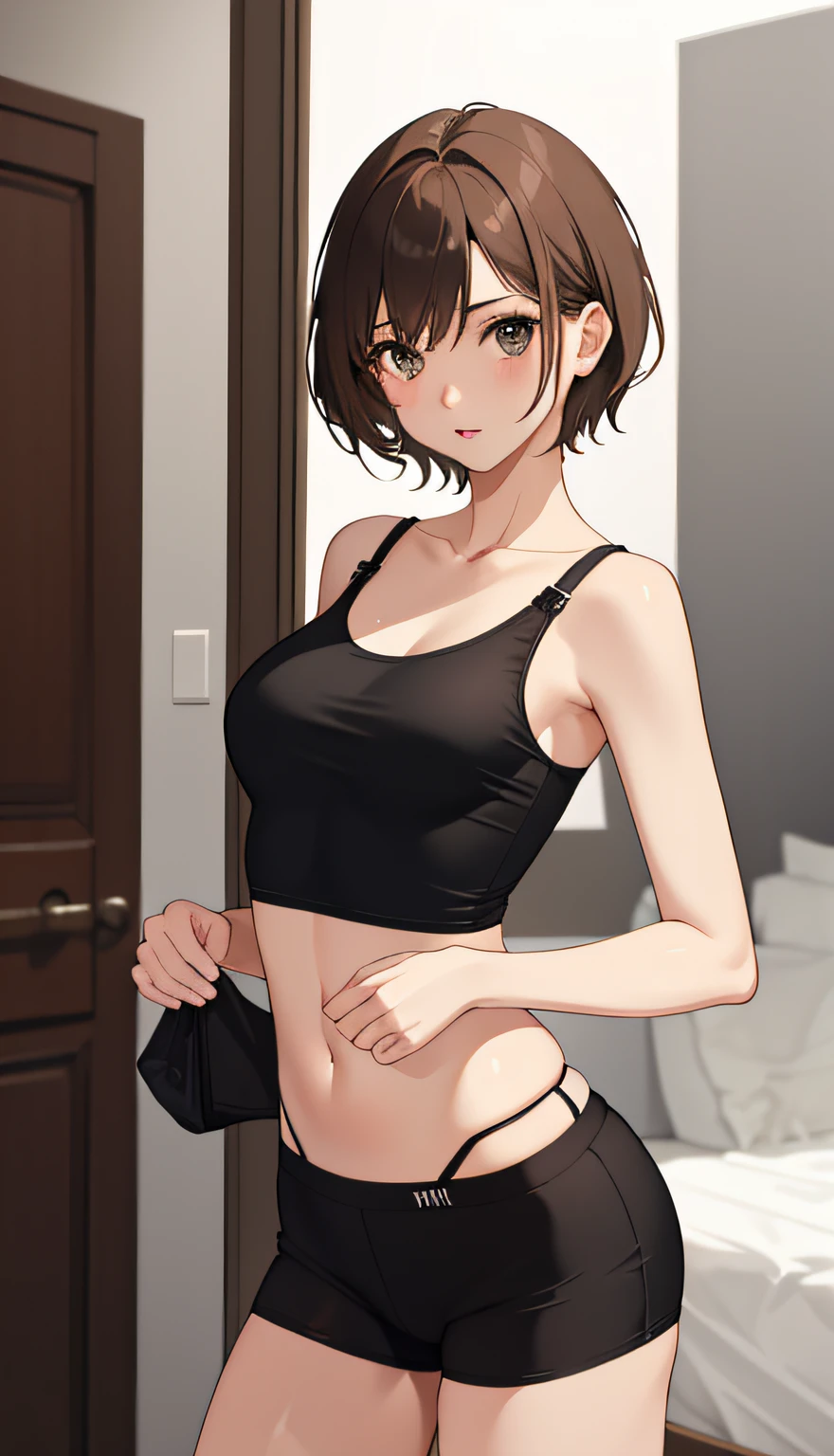 extremely sexy girls, light brown hair, short hair, AS-Adult、Underwear、Cute underwear、sexy underwear、Upper body portrait, casual standing, full body, bottom view