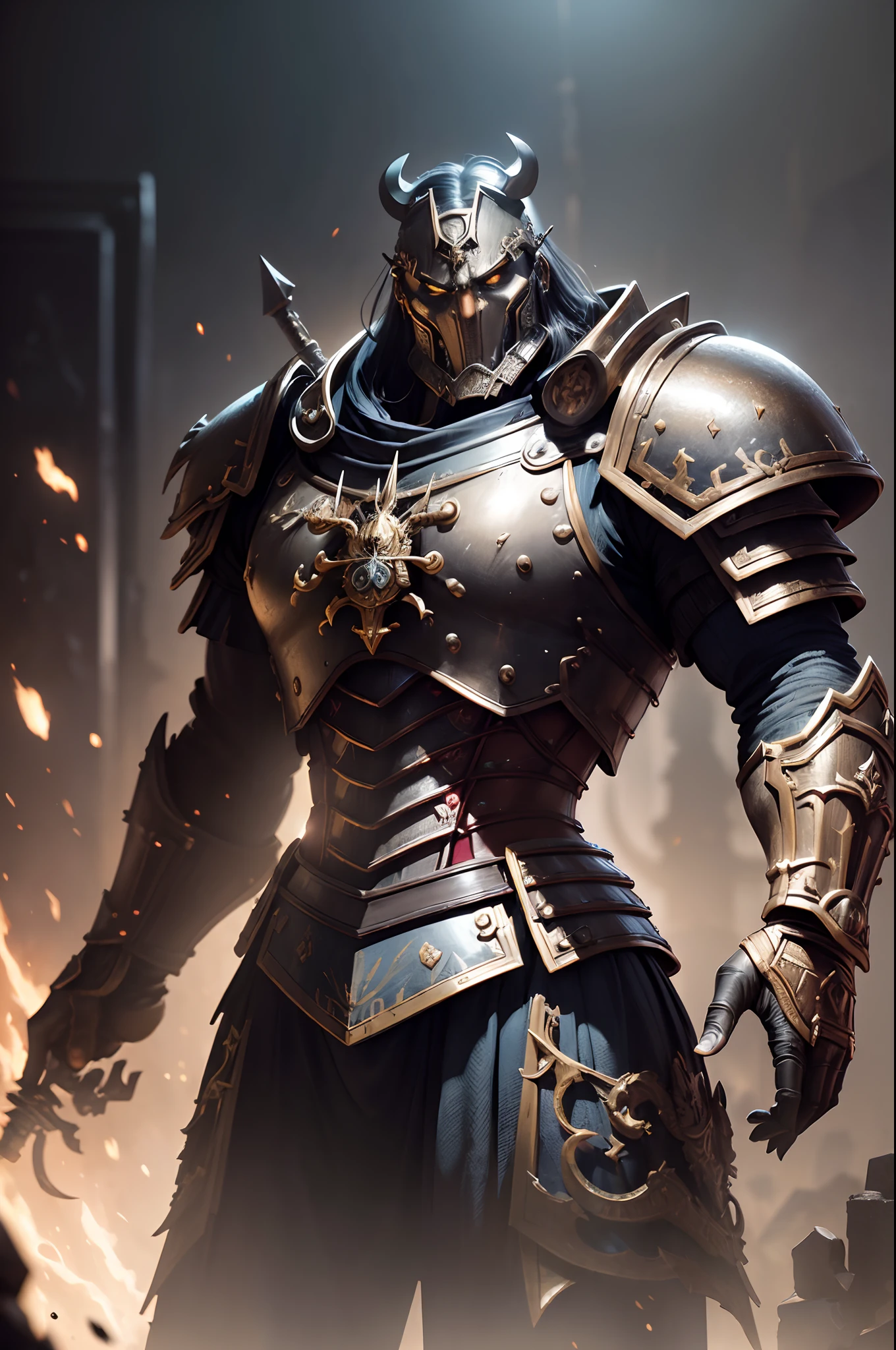 In 8K resolution(full bodyesbian:1.3)shots、splashart、Fantastic comic book style、Photorealistic and intense look、Anatomical photorealistic digital painting(old male:1.3)Human portrait(AS-Adult:1.3)Black and gold complex(heavily armored:1.3)Dark and moody universe:1.3)、light particules、highlydetailed skin、samurais、extremely detailed eye、 (Elden Ring-style:1.1)、(warhammer style:1.3)、Concept Artist、globalillumination、depth of fields、splashart、Art by Artgerm and Greg Rutkowski and Viktoria Gavrilenko