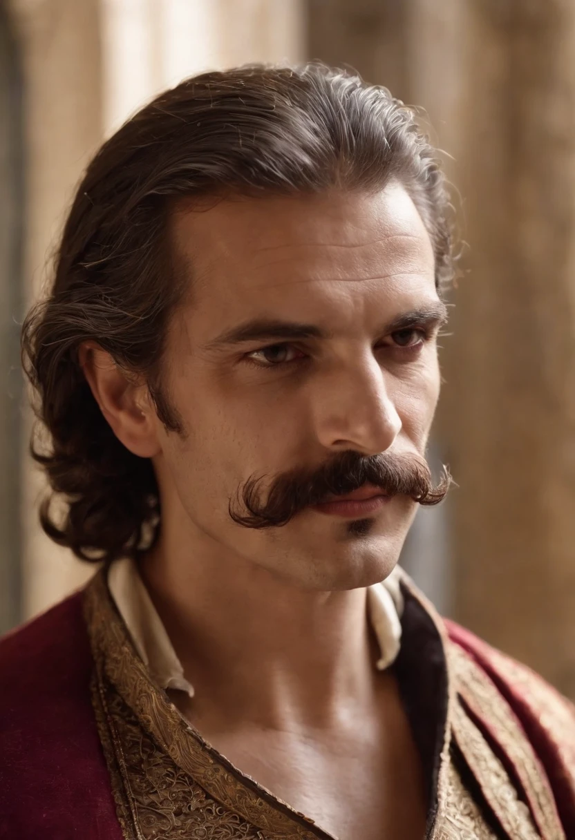 homem de araffe com um bigode e um bigode sentado em uma rocha, homem bonito, bigode grosso, Macho bonito, he got a big french musctache, attractive and good looking, com bigode, inspirado em Osman Hamdi Bey, com bigode aparado, homem atraente, male vampire of clan banu haqim, Meninas Hasan, inspirado em Yasar Vurdem