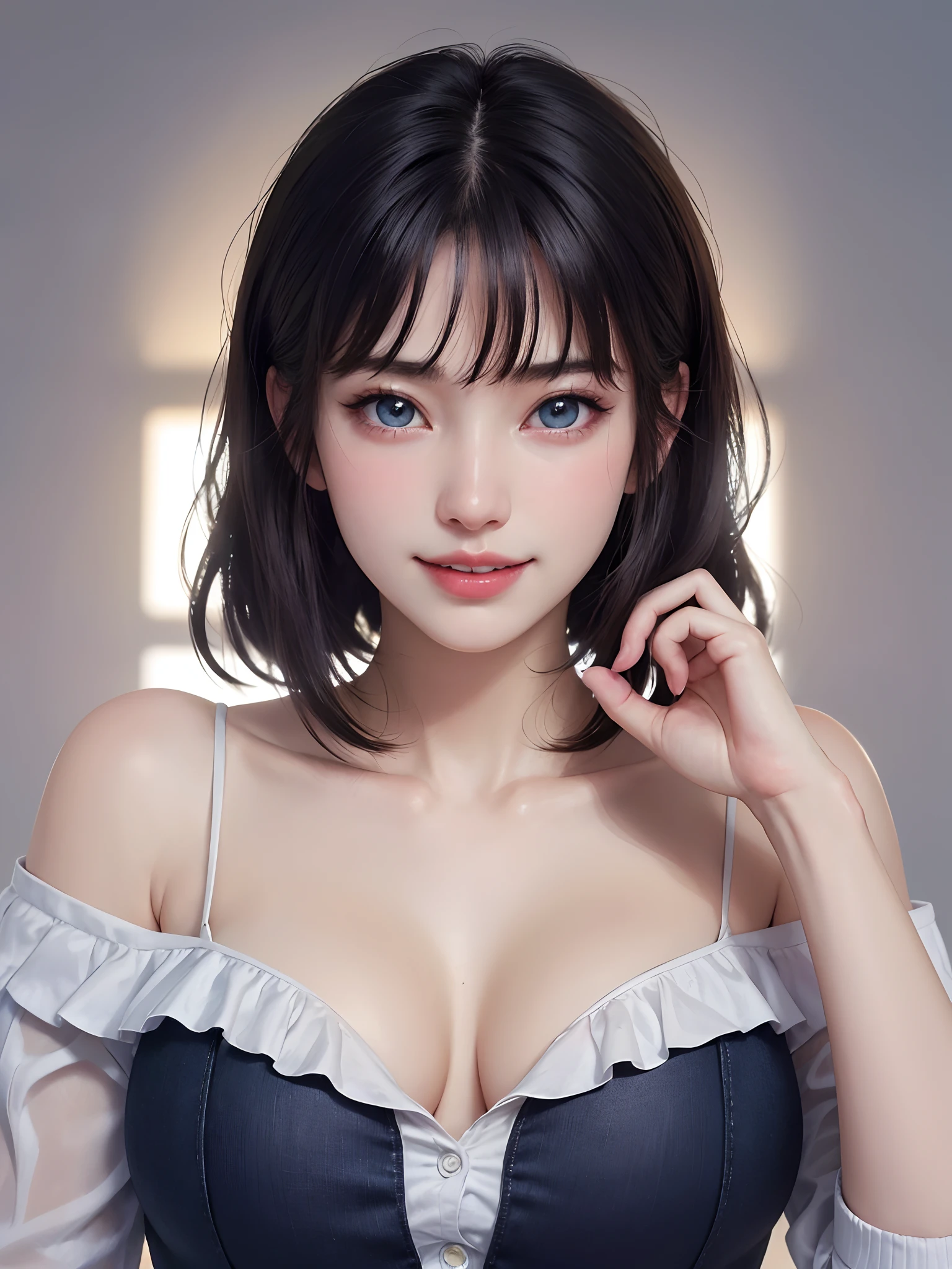 masutepiece, Best Quality、Realistic, ( Intricate details, depth of fields)、Hyper-Realism, 8K, Best Quality, Super Detail, retinas, ighly detailed, Perfect face, Perfect body, Huge breasts, Constriction, Very big ass, Glamour, indirect lighting, hair wavy、Shorthair、prety woman,A dark-haired、goddess of Japan、 the perfect appearance, Smile, Lolita, Oily skin、shinny skin、indirect lighting, Anatomically correct、Skin Texture、Big eyes
Sexy tights((netting))、Put your hands in front of you、Raise and emphasize your buttocks、emphasis on the buttocks、Appearance on all fours、open one's legs