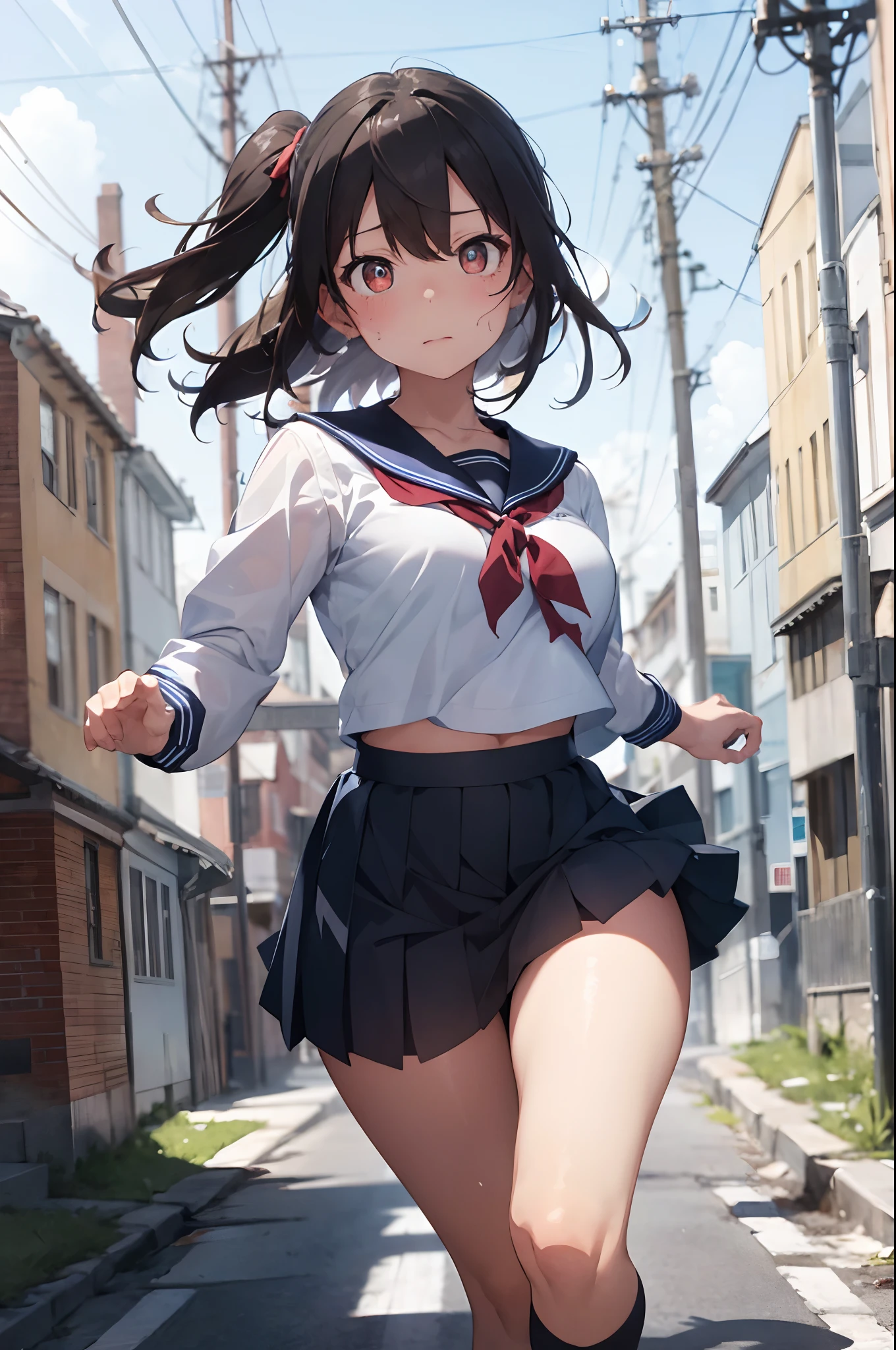 master piace, beste-Quality,Ultra-detailded,8K_wall paper,(beautifuleyes),((a Pretty)),(Wonderful),(erotick),anime moe art style,1girls,Solo,underwear,pantyshot,Mini skirt,1girls,tits,blush,Blue-haired,shirts,twintails,trembling,Navel,Dutch Angle,cowgirl position,Small breasts,girl on top,(((zettai ryouiki))),Wet T-Shirt:1.5,Short sleeves,Open mouth,double tooth,See Through wear,White panties,plein air,Back alley,pinch,Pushed down,Men