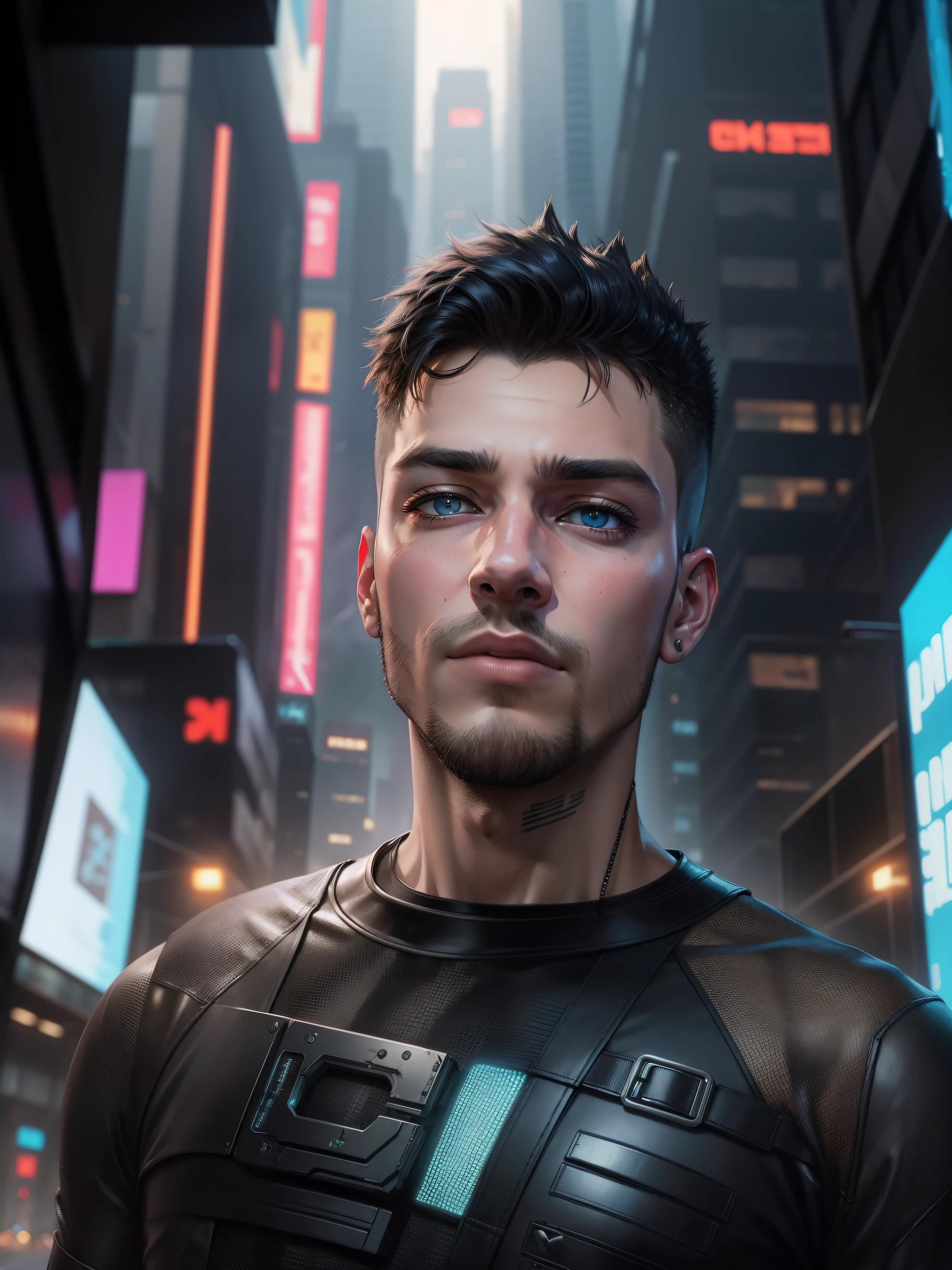 Change background cyberpunk handsome boy, realistic face, cat