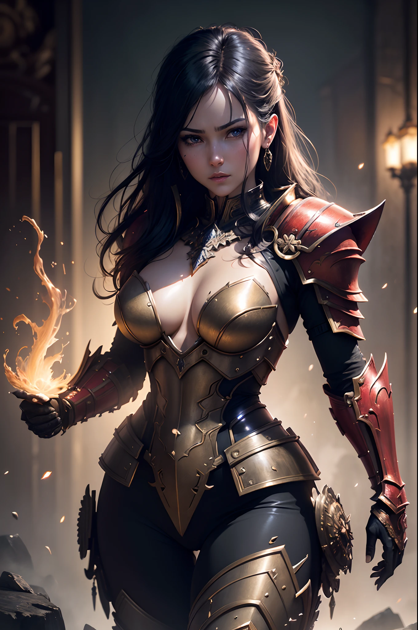 In 8K resolution(full bodyesbian:1.3)shots、splashart、Fantastic comic book style、Photorealistic and intense look、Anatomical photorealistic digital painting(Adult male:1.3)Human portrait(AS-Adult:1.3)Red and gold complex(heavily armored:1.3)with the(Dark and moody universe:1.3)、light particules、highlydetailed skin、samurais、extremely detailed eye、 (Elden Ring-style:1.1)、(warhammer style:1.3)、Concept Artist、globalillumination、depth of fields、splashart、Art by Artgerm and Greg Rutkowski and Viktoria Gavrilenko