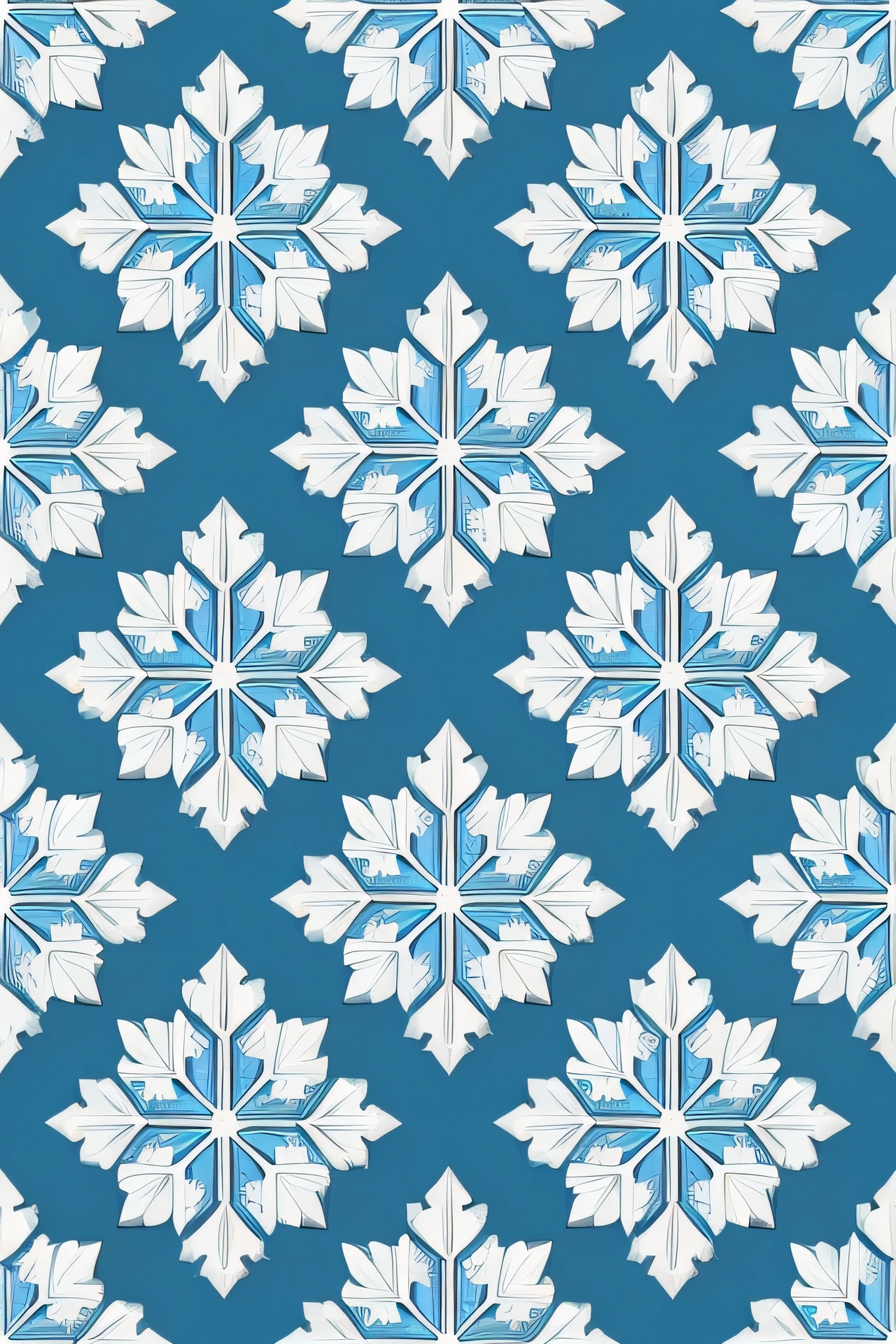 Create a pattern inspired by the intricate and symmetrical patterns found in snowflakes. Experiment with hexagonal shapes, delicate curves, and frosty color palettes to capture the delicate and unique nature of each snowflake, tiling