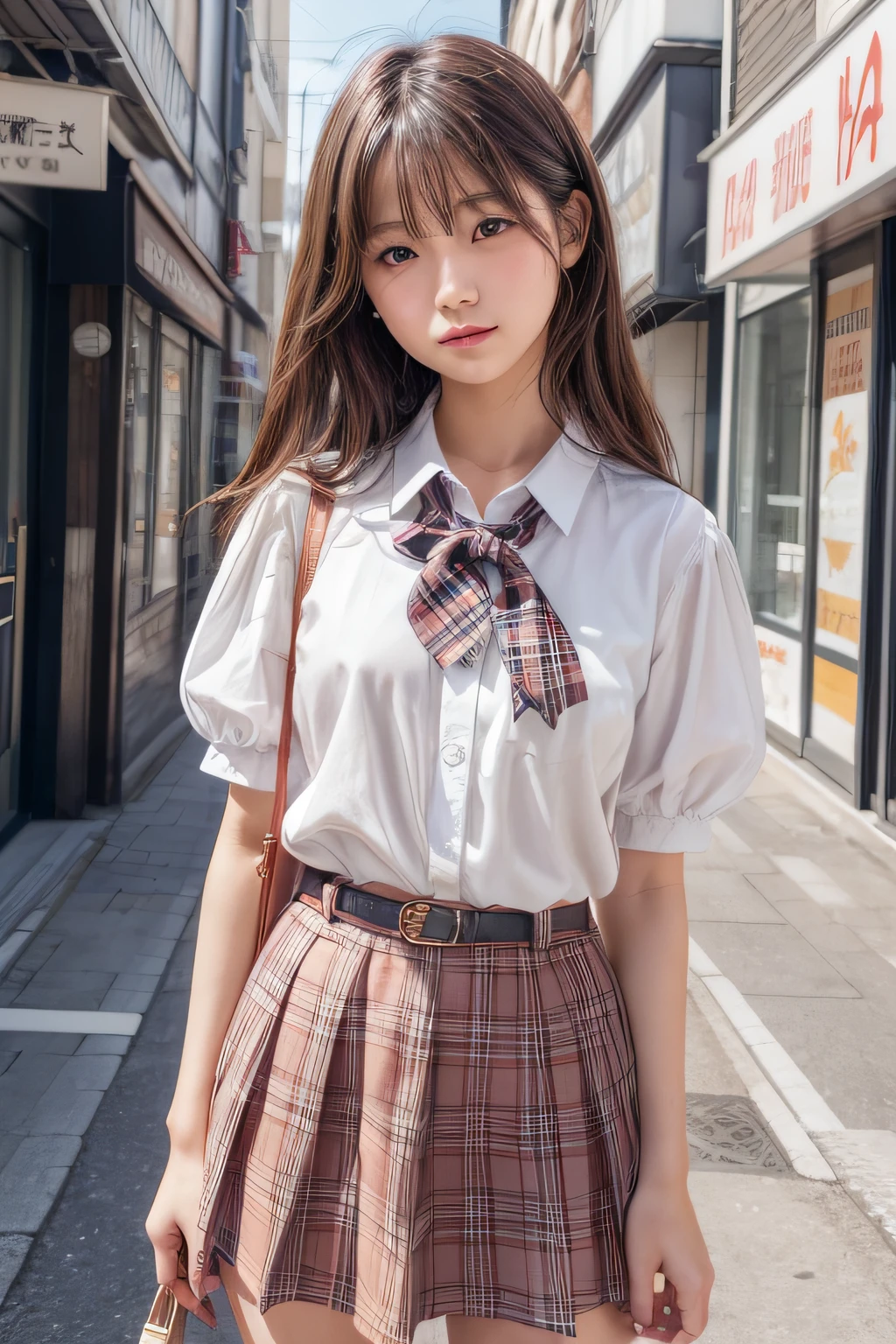 Top image quality、8K、masterpiece:1.3))、Realistic high-quality photos、top-quality、girl cute-fine face、 beautiful Japan girl、Photo of slim little girl model、Beautiful girl model、young japanese girl、Young cute face、japanaese girl、13-year-old maldel、Btiful Model Girl、The innocent look of the girl next door、lovely delicate face、Brown hair、Beautiful brown eyes、Tear bag、drooing eyes、young body、long hair all over the body,looking at viewert,Loose tie,tiese,Nipple piercing,tartan,plaid skirts,pleatedskirt,red eyes,gyuru,校服,The shirt,skirt by the,ssmile,Solo,white shirt,street corner,Skysky,SakuraNS,flower petals,Illustration,(magazine:1.3),(Cover style:1.3),Fashionab,Woman,With dynamism,attire,posing in the,frontage,Colorful,dyna,Background with,element。,self-assured,Expressing the,halter,statement,attachment,An majestic,coil,Chibi,touch your pubic area,The scene,Text,Cover of a,boldness,captures the attention,Titles,Fashionab,typeface,Catchy,Titles,More big,smart,modern day,Fashionab,focus-on、Fashionab、
