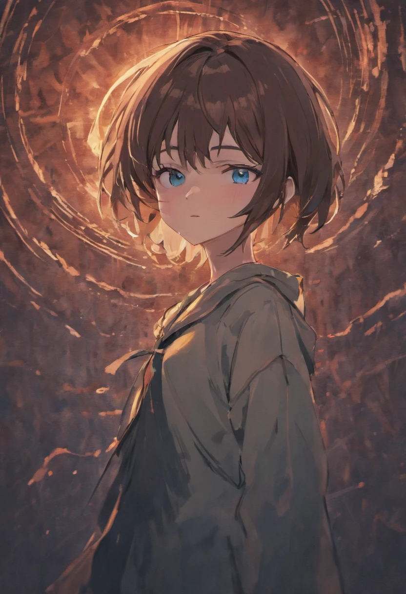 Ackerman girl, 12 years old, sad, dark short hair, blue eyes, anime style, 2D art, Attack on titan universe