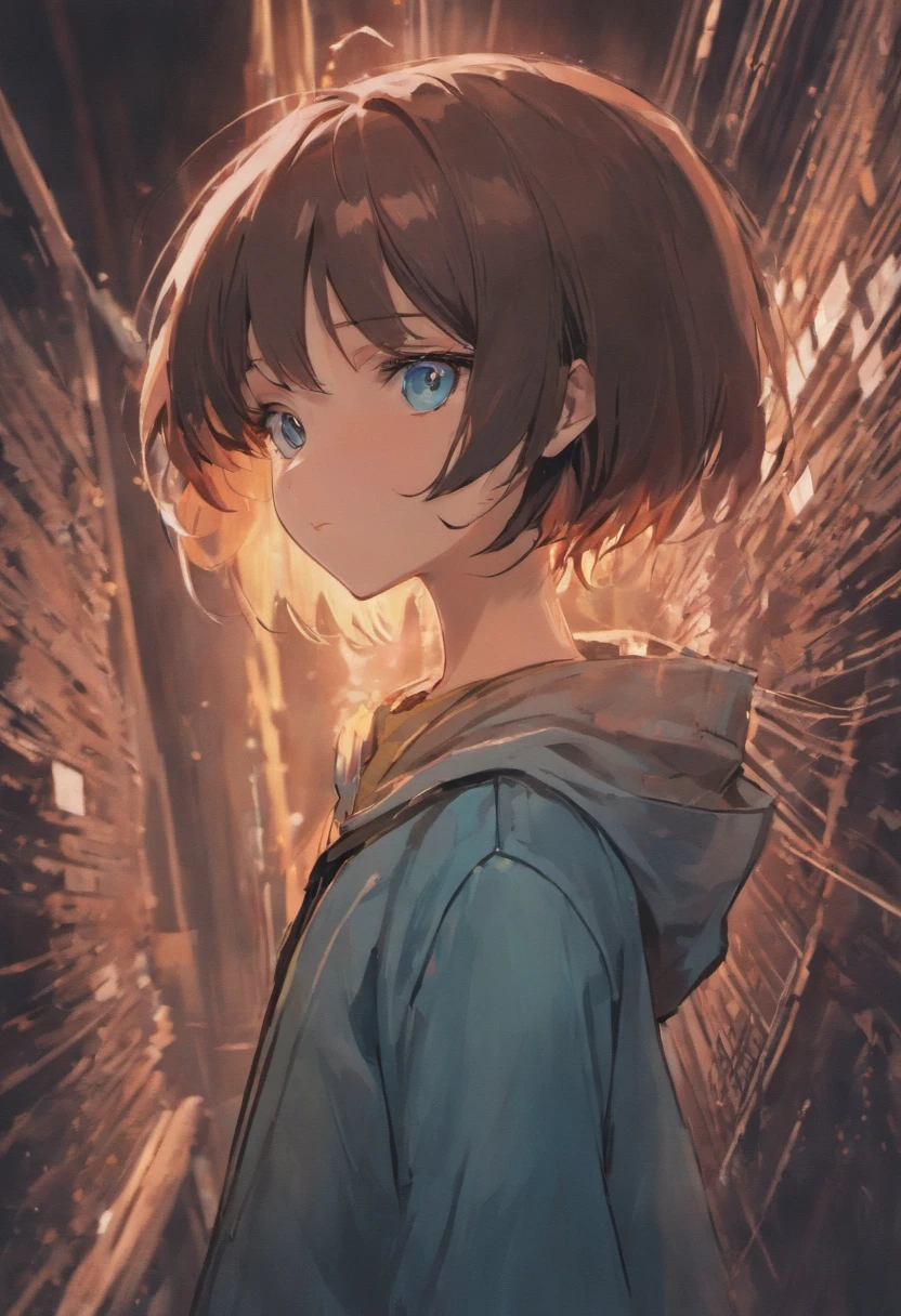 Ackerman girl, 12 years old, sad, dark short hair, blue eyes, anime style, 2D art, Attack on titan universe