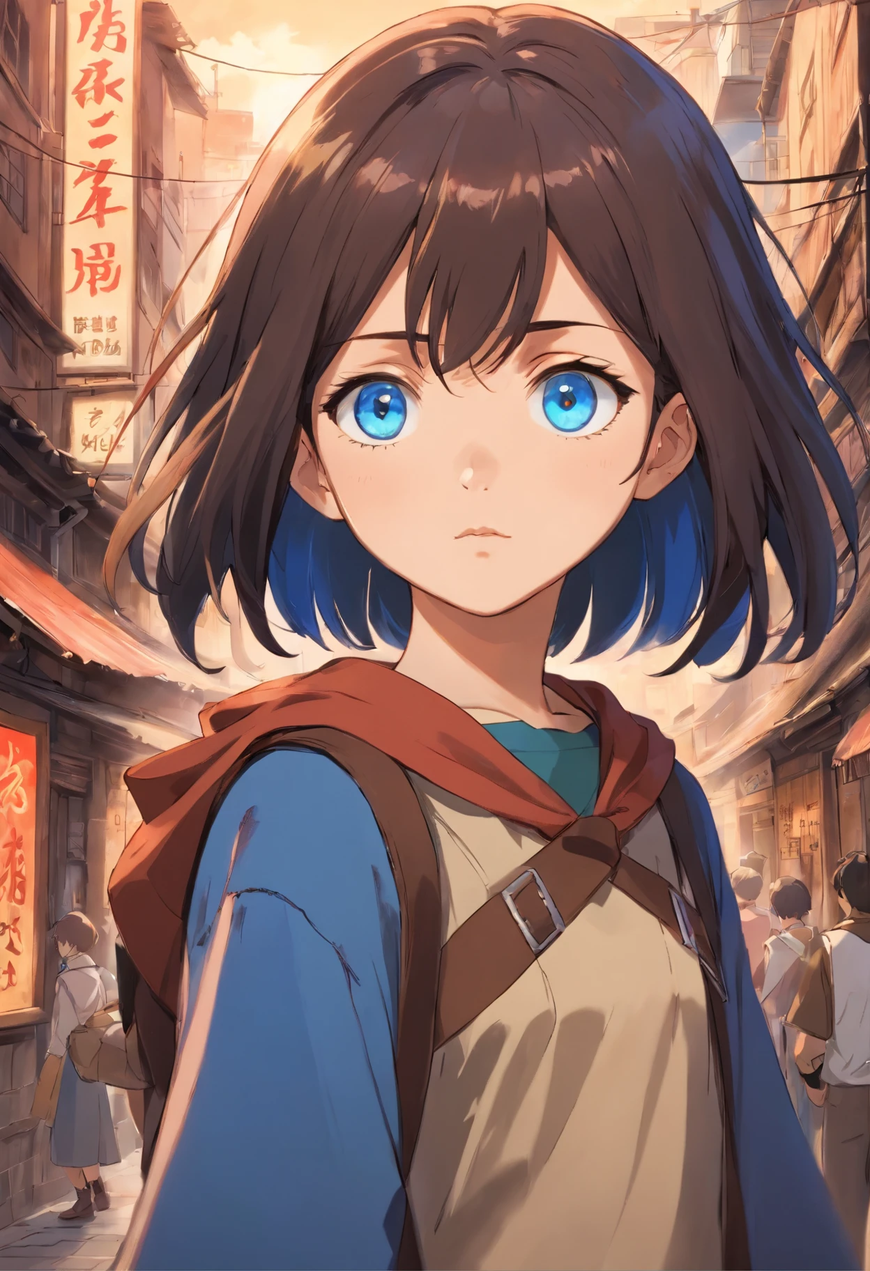 Ackerman girl, , focused and serious, dark short hair, blue eyes, anime style, 2D art, Attack on titan universe