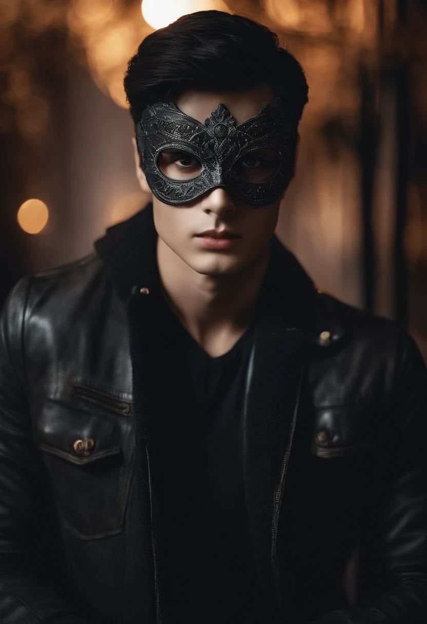 A boy in big data analysis, Long is very handsome, Not tall, Has a temperament, With a pair of eyes, There is light in his eyes, black hair, wearing a skull mask on his mouth