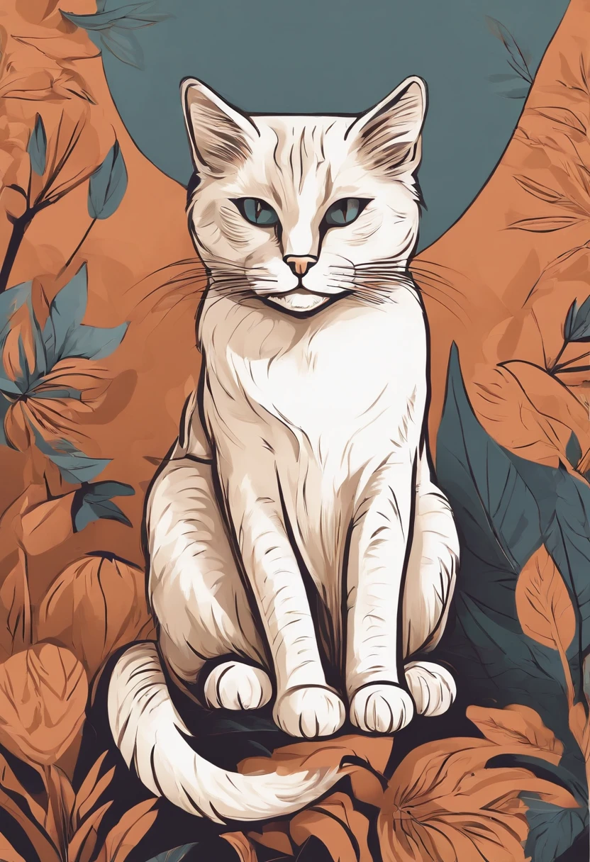 Create a drawing cat image shaped like a letter. I want the cat's shape to represent a specific letter. Please be creative and add details that will make the composition interesting. Keep the color palette of the image vibrant and the overall aesthetic pleasing.