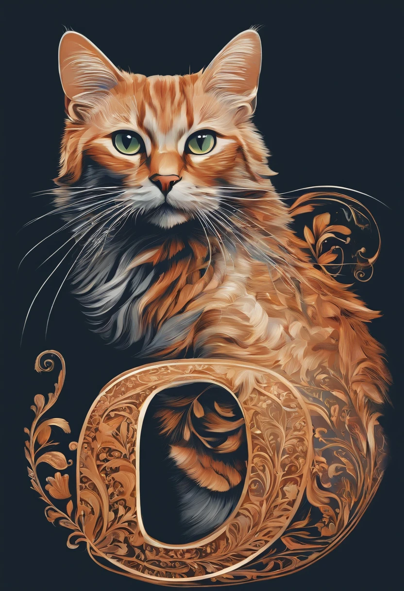 Create a drawing cat image shaped like a letter. I want the cat's shape to represent a specific letter. Please be creative and add details that will make the composition interesting. Keep the color palette of the image vibrant and the overall aesthetic pleasing.
