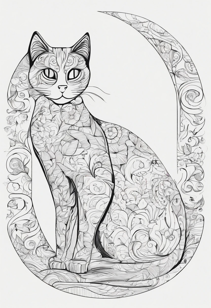 Create a drawing cat image shaped like the letter "H". I want the cat's shape to represent the letter "H". Please be creative and add details that will make the composition interesting. Keep the color palette of the image vibrant and the overall aesthetic pleasing.