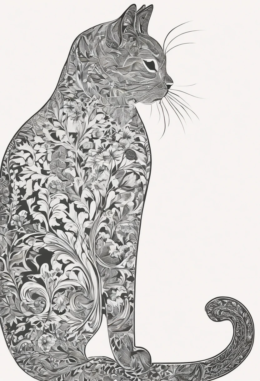 Create a drawing cat image shaped like the letter "H". I want the cat's shape to represent the letter "H". Please be creative and add details that will make the composition interesting. Keep the color palette of the image vibrant and the overall aesthetic pleasing.