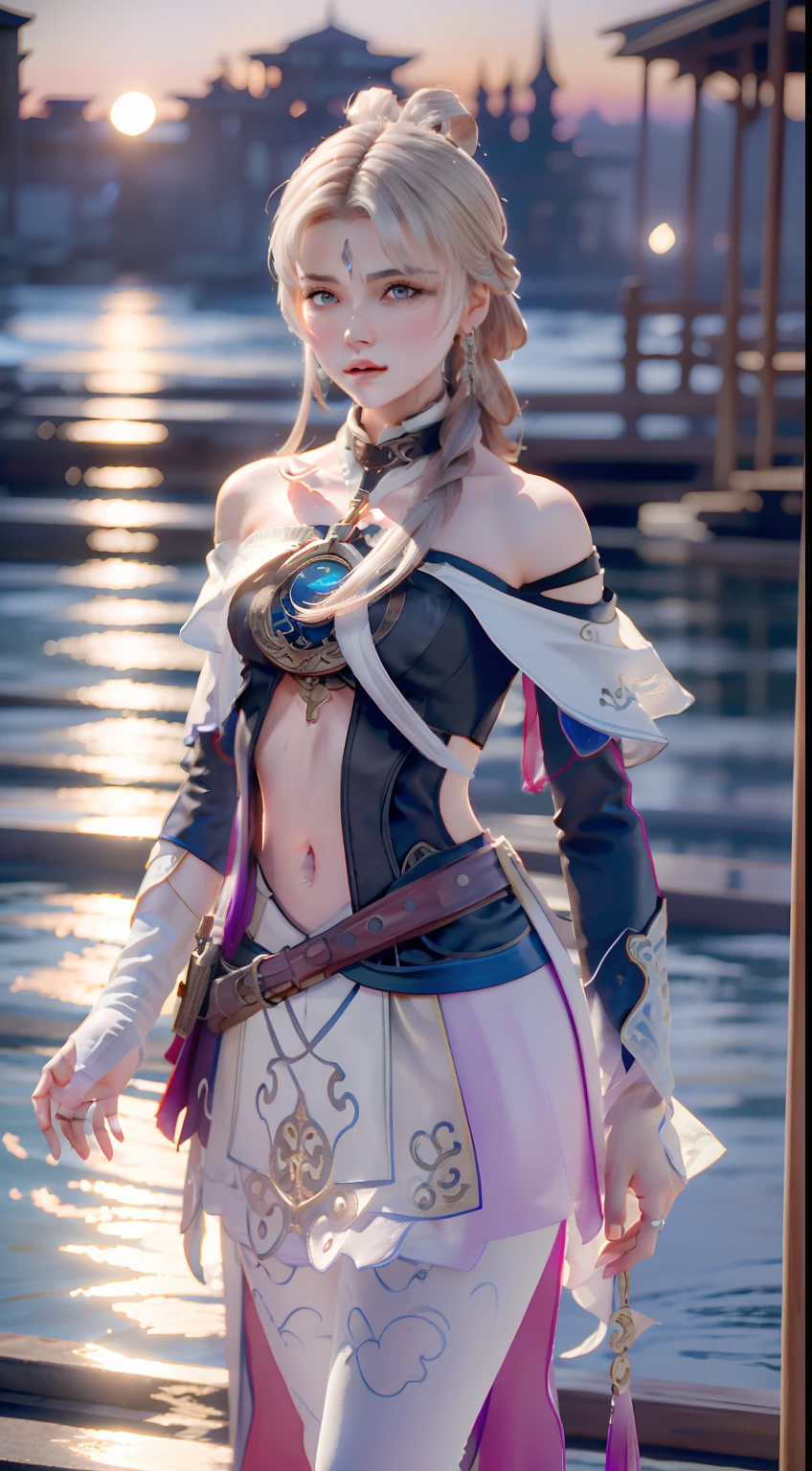 a close up of a person standing in front of a frozen water, dark key, assasin, (((female assassin))), Artstation contest winner, assassin's creed, amazing wallpaper, best of artstation
