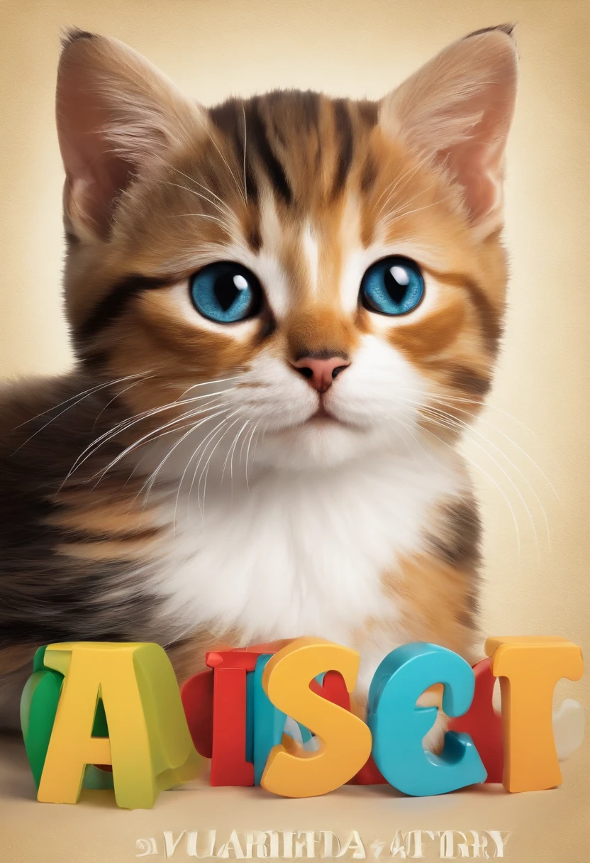 Design a Happy Birthday picture with cat letters. Please have a cute cat represent each letter and keep the color palette bright and cheerful. There should be a feeling of happiness and celebration throughout the composition. I expect a fun design that attracts attention with its details.