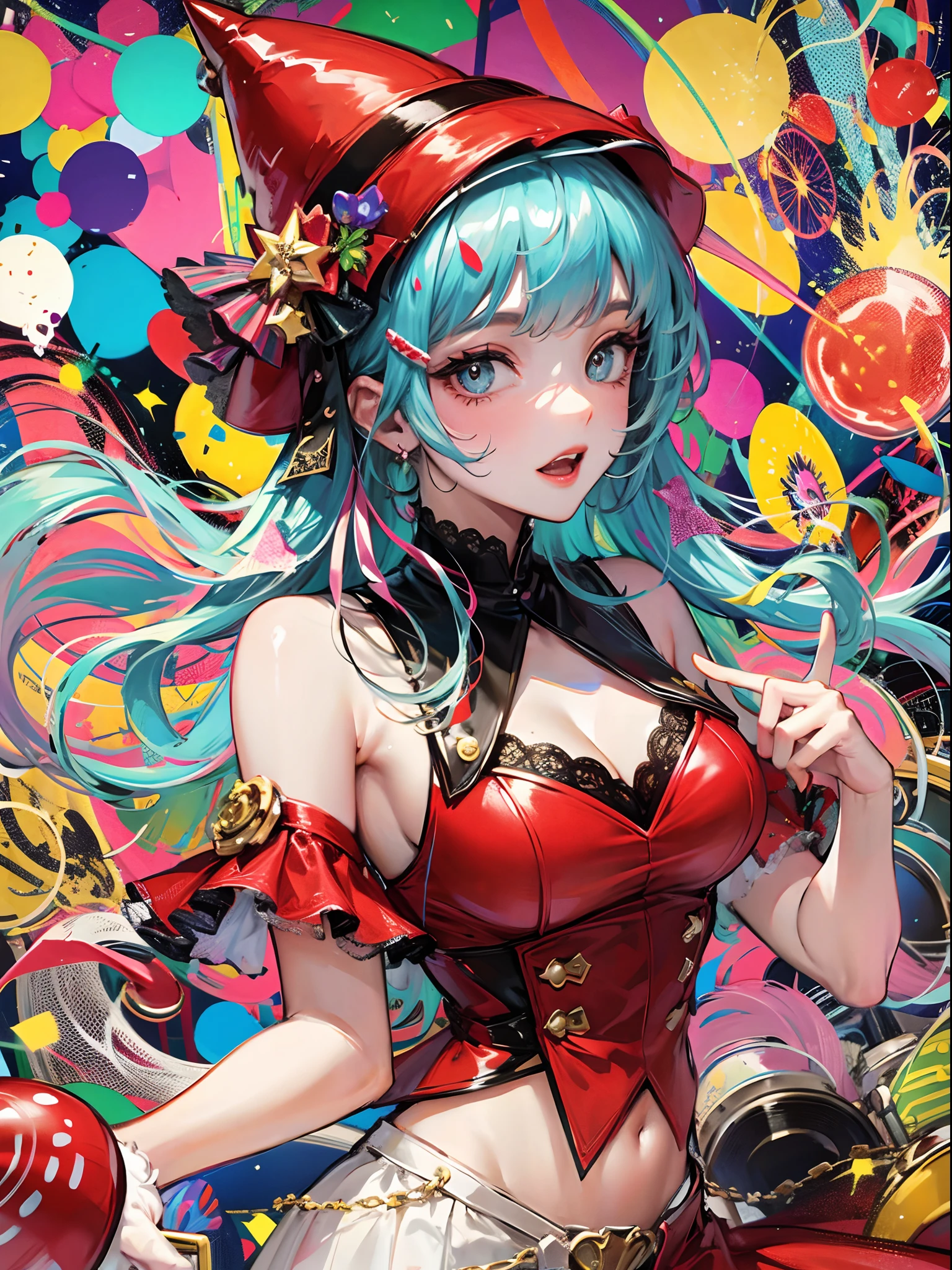 illustration of Alice of Wonderland in a rebellious pin-up style, estilo manga japones, wearing a bold outfit with a mix of classic and modern elements. Her skin is adorned with vibrant tattoos that show her rebellious nature, imagem contra fundo branco.