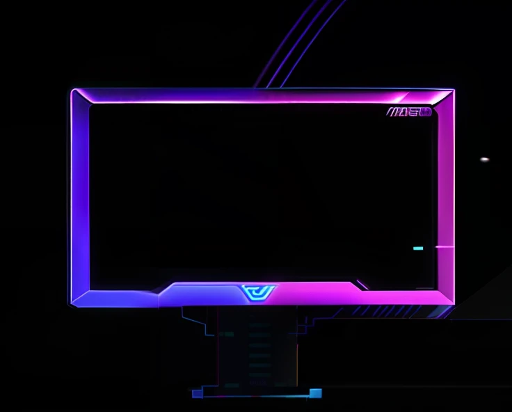 um close up de uma tela de computador com um fundo preto, vhs overlay, contorno neon, tela brilhante, game overlay, tela colorida do computador, roxo e azul neon, neon outlines, fundo oled preto, roxo e rosa e azul neons, Bordado leve neon, neons roxos e azuis, Stop frame animation, brilho do contorno, vhs static overlay, neon roxo , com referencias subtis a cs go e  mais simples e bonita