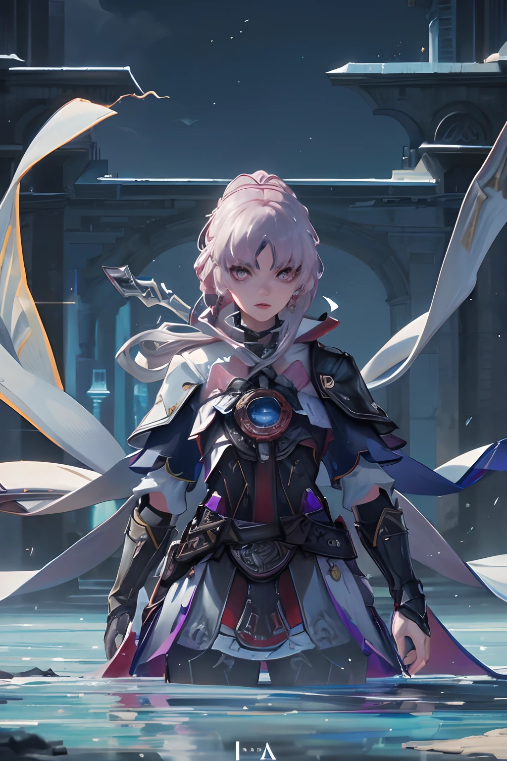 a close up of a person standing in front of a frozen water, dark key, assasin, (((female assassin))), Artstation contest winner, assassin's creed, amazing wallpaper, best of artstation