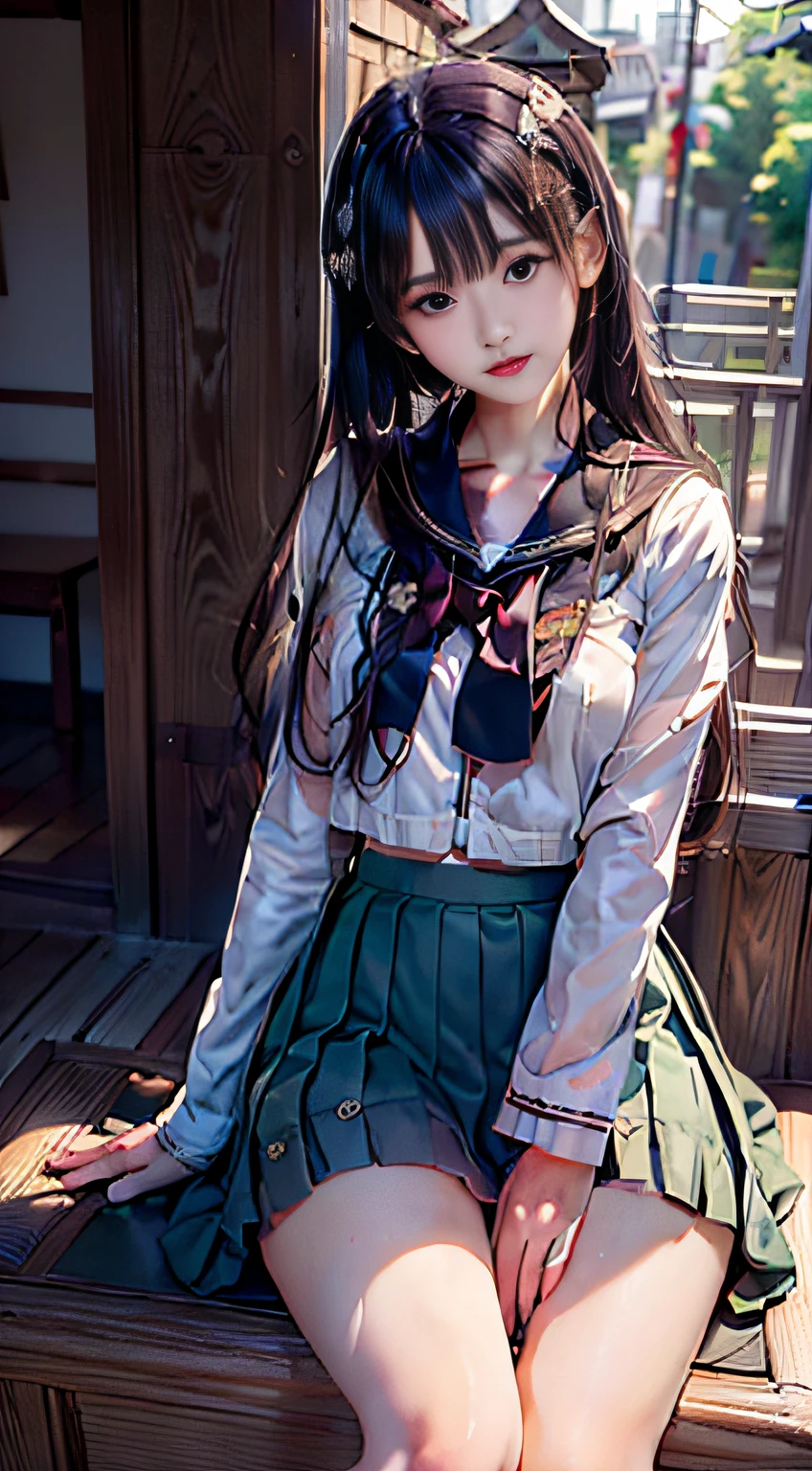 Sister type girls，Portable Wallpapers,Super beautiful photo，Little sister waiting to be picked up at the school gate，bob cuts，FULL ANATOMY,Woman like a goddess，Highly detailed background，Realistic，hyperdetailed face，Detailed beautiful face and eyes，retinas, masutepiece, ccurate, Anatomically correct,Tsurime, Super Detail, high details, High quality, awardwinning, Best Quality, hight resolution, 8K,ultimate beauty girl,Real Sailor Suit,pleatedskirt，thin head, Real uniforms，japanese girl school uniform,((small tits:1.7,Thin leg,skinny thigh:1.4)),slim figure,extremely detailed eye and face、beatiful detailed eyes,Tsurime,The brilliance of details、((smooth hair，detailed hairs，Very fine hairs))，(Knee-length skirt:1.7),1girl in,Thin leg,Beautiful legs,独奏,Smaller face,realistic facial expression,(Face to feel:1.6)，Longing for love,((Cool color makeup，Lowered eyebrows、Whitening effect，thin and thin eyebrows，((Ephemeral Girl，A look tinged with joy))，Very soft lighting，Eight-headed body，light glow，Expro II，Lens Flare，Sharpen，cinematic shadow,Changing the time zone when shooting，Junior Idol