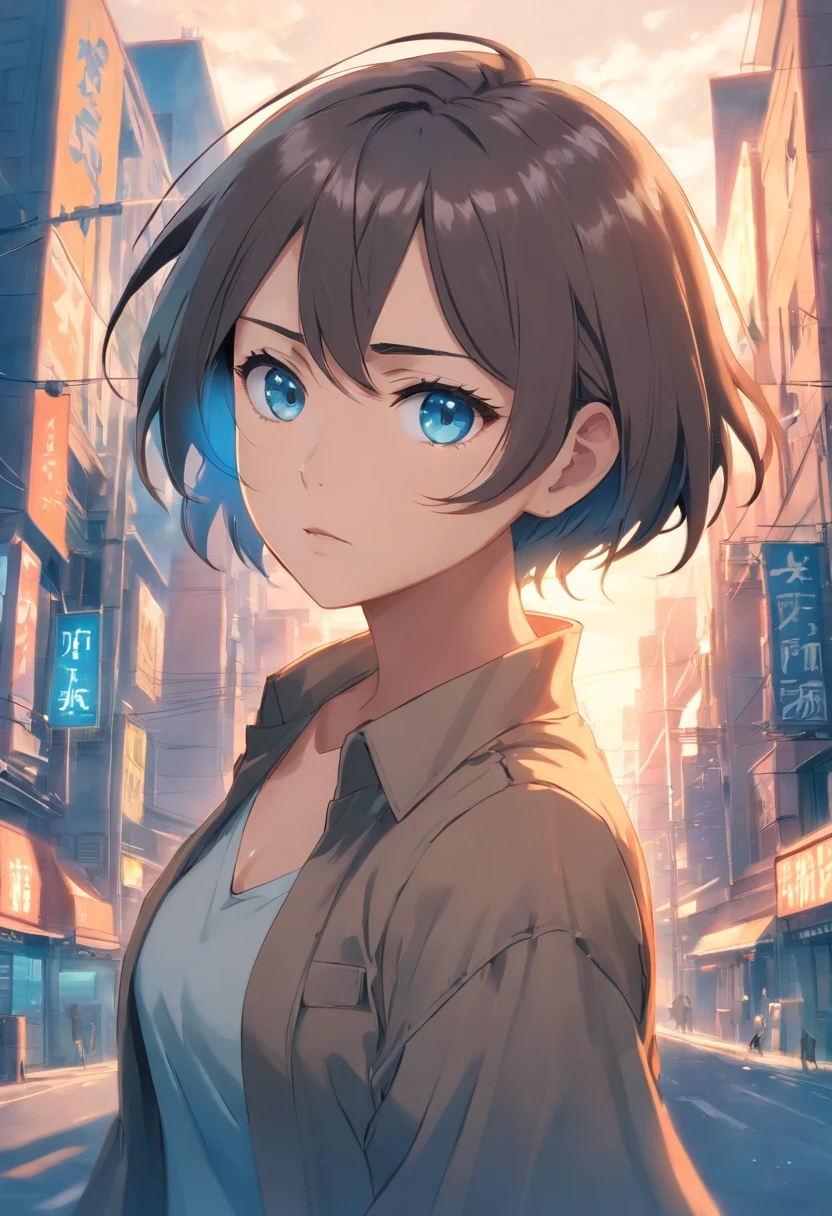daughter of Levi Ackerman, Short Hair Hair, braided into a tail, grey-blue eyes, dark colored hair, A serious and tense look, Attack on Titan Universe