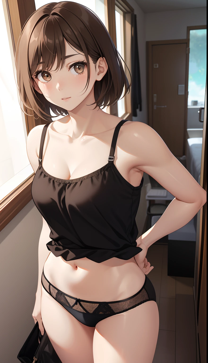 extremely sexy girls, light brown hair, short hair, AS-Adult、Underwear、Cute underwear、sexy underwear、Upper body portrait, casual standing, full body