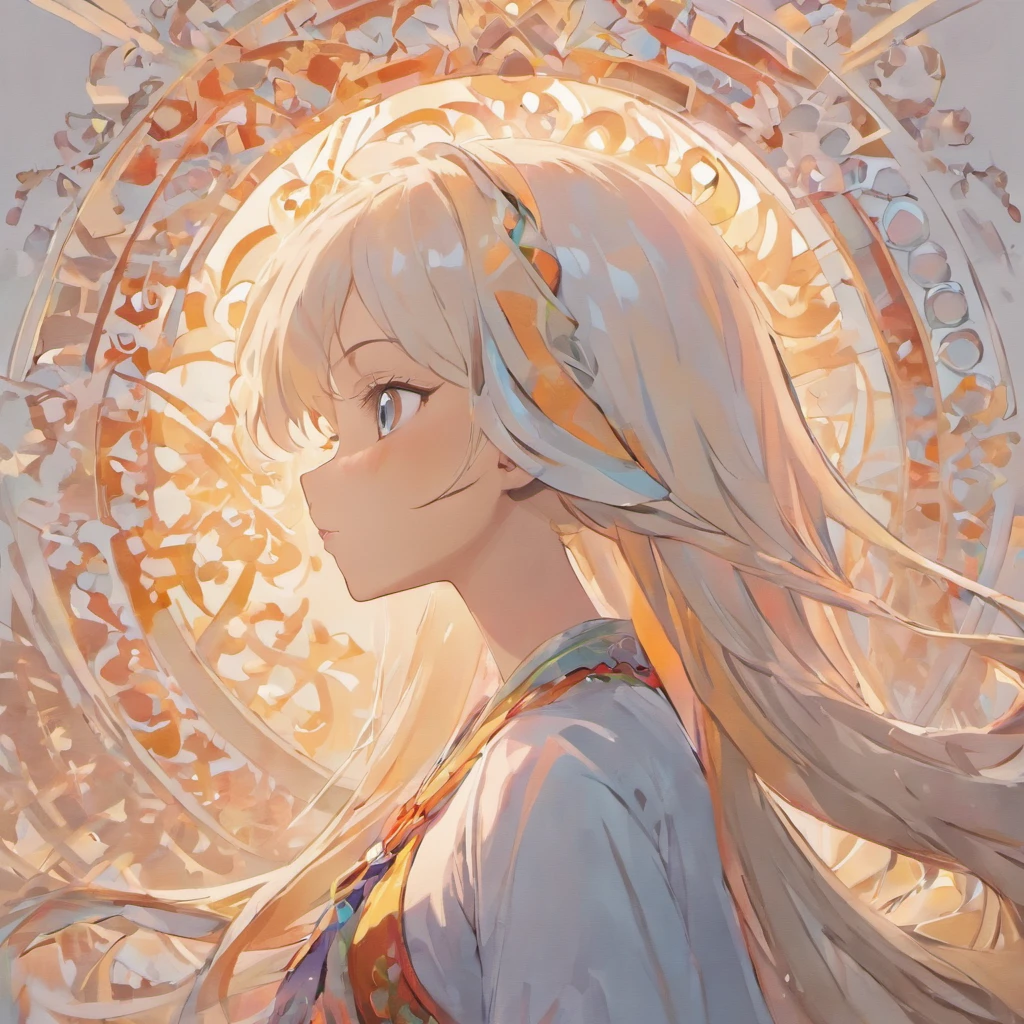 (White background:1.4),(Silhouette of a girl's head, Eyes closed, colorfull long hair, Oriental elements)，(Chinese illustration:1.3，paper art:1.3, Quilted paper art:1.2),( reasonable design, Clear lines, High sharpness,Best quality, Very detailed, Masterpiece, movie light effect, 4K ) ,Brown eyes
