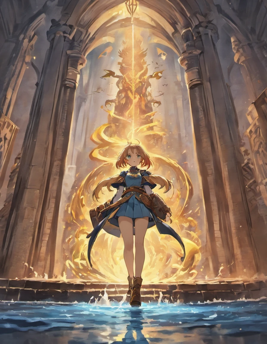 Anime scene of a castle with a waterfall and a dragon flying over it, Anor Londo, Cidadela Voadora com Torres, Fundo da catedral, dragons flying around, dragon in dragon lair, Torres majestosas, colossal dragon in background, dragons flying in the sky, arte oficial altamente detalhada, light kingdom backdrop, arte conceitual oficial, anime poster, Antecedentes Hogwarts, Arte Oficial, capa de anime