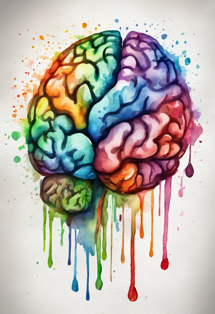 high quality, 8K Ultra HD. A painting of dripping and splattering paint, Vague, Smudge Outline. Pill-shaped brain, Line composition