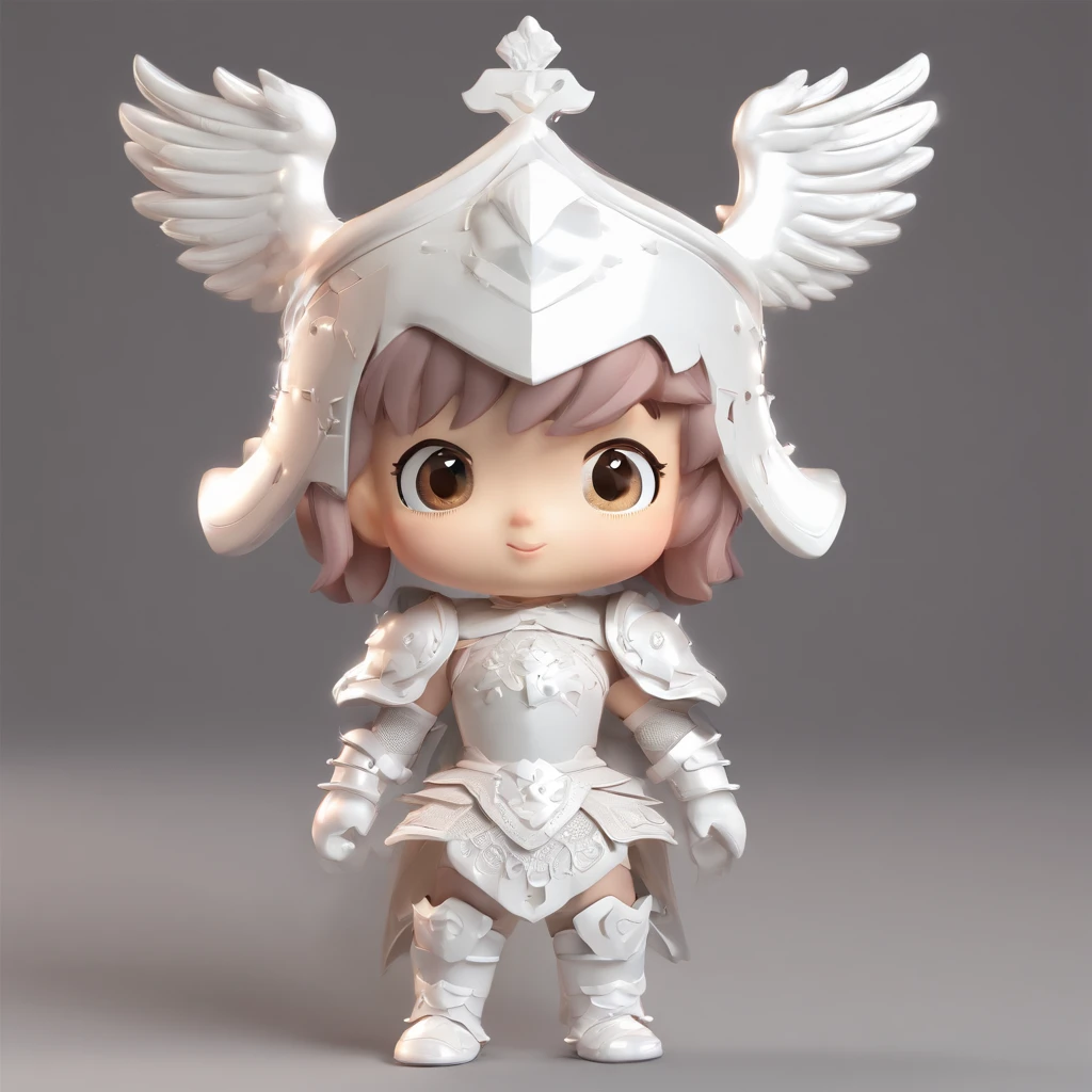 knights,armor,Super Cute Girl IP by Pop Mart, Bright eyes, Cherub,Little white dress, clay, modeled, blind box toy, Glossy and delicate,clean back ground, Good luster, 3D rendering of a,Best Quality
