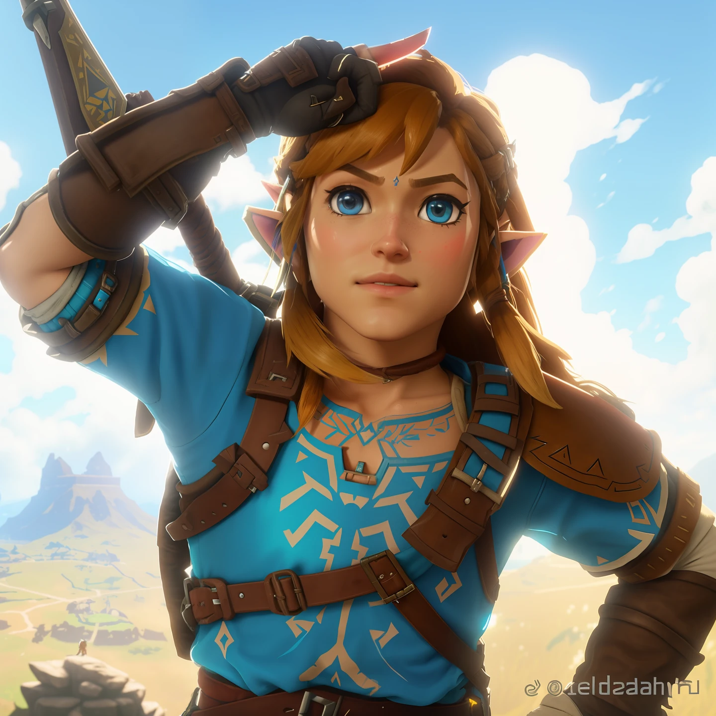 Un primer plano de enlace feliz Mirando hacia arriba , Estilo botw, Zelda Botw, botw, Aliento del estilo salvaje, Zelda Breath of the Wild, De Legend of Zelda, Aliento de lo salvaje, Enlace de Zelda, Estilo de arte Breath of the Wild, Enlace de The Legend of Zelda, Un retrato de Link, Link the movie, Zelda