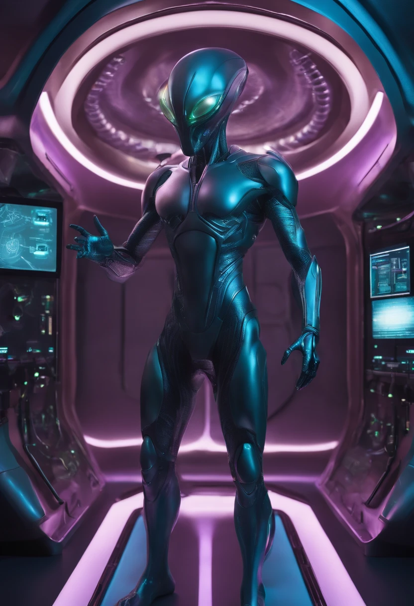 "Alien inside the futuristic medical research laboratory serving humans alien spirit bodies, Slender-bodied alien inside alien cell regeneration room, Giant multifaceted eye alien exploring alien hologram, Alien in futuristic alien costume inside the extraterrestrial genetic healing lab, Ete-Grey pink and purple alien in innovative alien environment, alien with telepathic abilities inside the alien medical research center, Curious and affectionate hybrid alien inside the futuristic alien laboratory, alien with multiverse view through the almond pupil inside the healing alien light chamber, Alien with bio-organic appendages on an alien humanoid body at the Alien Science Laboratory, alien with telepathic texture details inside the portrait of a humanoid alien, alien exploring the alien environment with advanced 3D modeling technology, Alien in futuristic costume with surreal lighting effects inside the futuristic alien room, alien with alien cybernetic implants in an alien medical research lab, alien with digitally enhanced alien atmosphere, Blue alien with elongated head inside an alien cell regeneration laboratory."