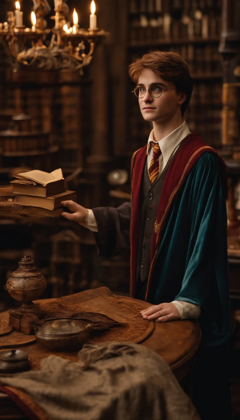 Harry potter com 25 anos olhar para tela , roupa estilosa.
