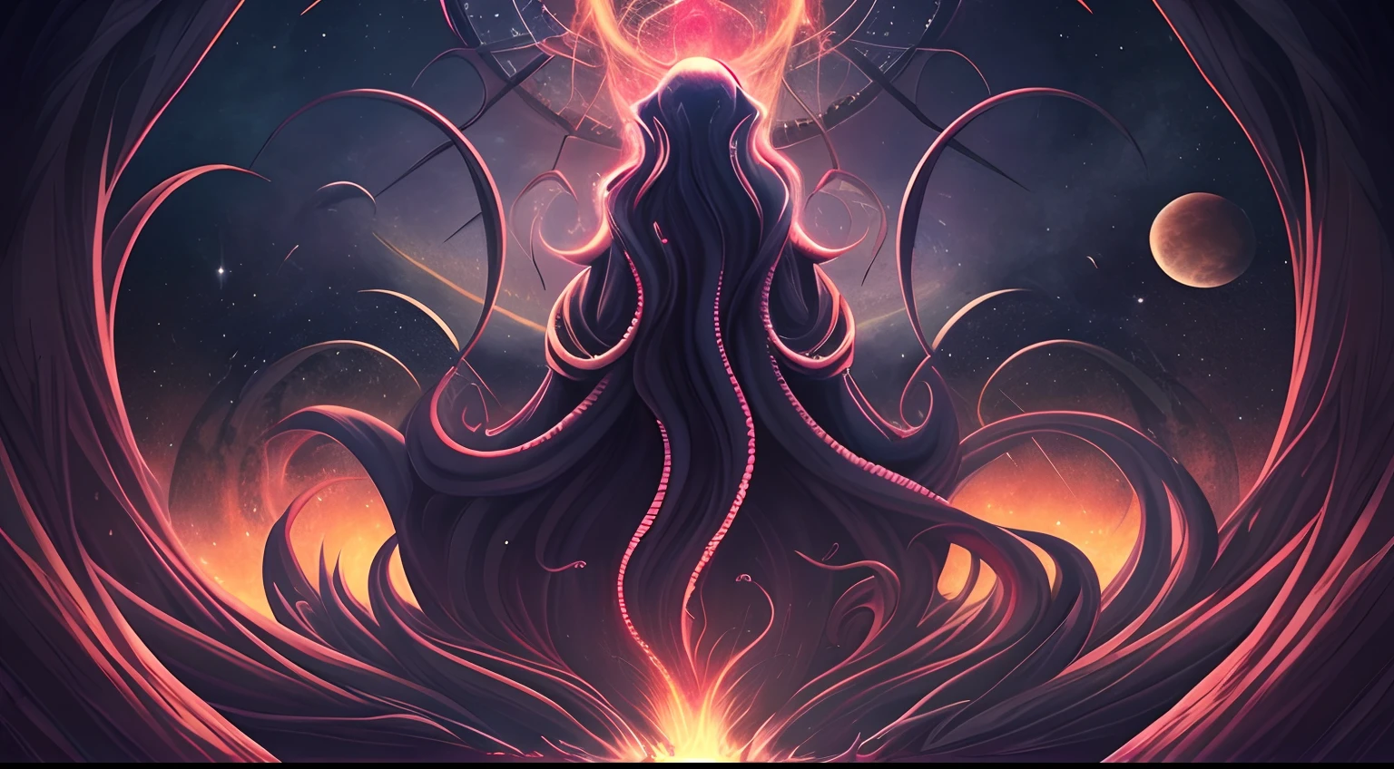 espacial, Cosmic Terror, Planetas, terror, Cthulhu, Chamada de Cthulhu, espelhos de agua, Titanic, Buraco Negro, Saturno, cosmico, estrelas, ((obra-prima, ultra detalhada)), arte conceitual, illustration, Arte Digital, florescer, brilhante, high intensity lighting, luz de fundo, cinematic lighthing, soft-lighting, natural lightting, lighting dramatic, dark ilumination, Intrincado, altamente detalhada, Hiper realista, trending in artstation, Concedido, fascinante, elegante, Foto RAW, absurdos, Altas, 4k, studio quality, octan render, 8k UHD, papel de parede.