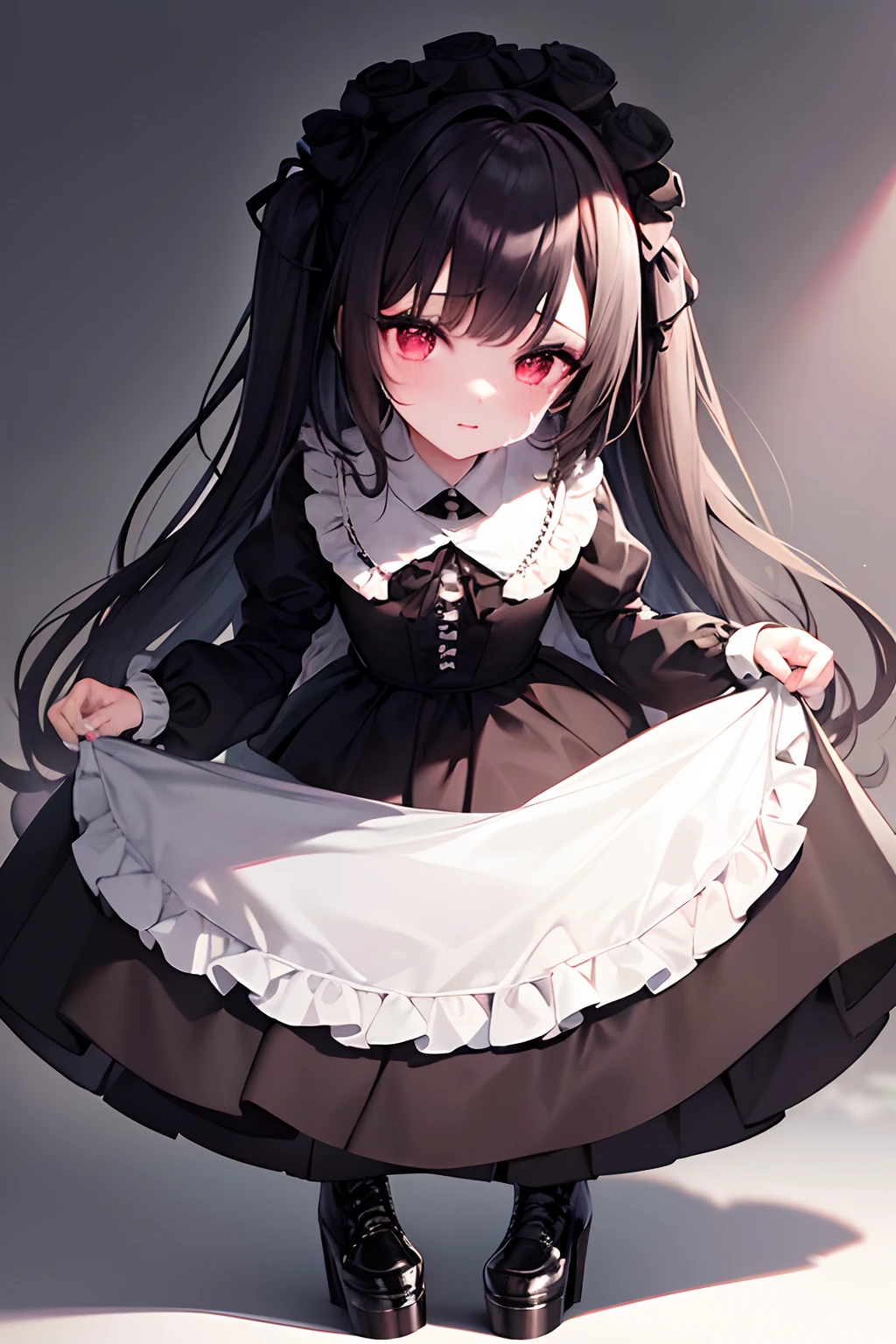 Concept: "Kawaii illness"
Makeup that looks like a doll with no blood color
Red eyes that look like they've been crying
Draw eyeliner on the lower eyelid to create a dark atmosphere
Lipstick is dark, even black, rather than red or deep, or even blackish rose,Dresses with ruffles or lace, or black dresses with white lace layered on top, are popular. Blouses with ruffles or lace, or black blouses with white lace layered on top, are also popular. Pleated skirts and long skirts are popular. Black pants or lace-up pants are popular. Platform boots or platform loafers are popular.
Jirai-kei fashion is characterized by a dark atmosphere with a black base. By incorporating sweet elements such as ruffles and lace, it creates a "sickly cute" atmosphere. Additionally, by adding platform shoes, it further emphasizes the "sickly cute" atmosphere.