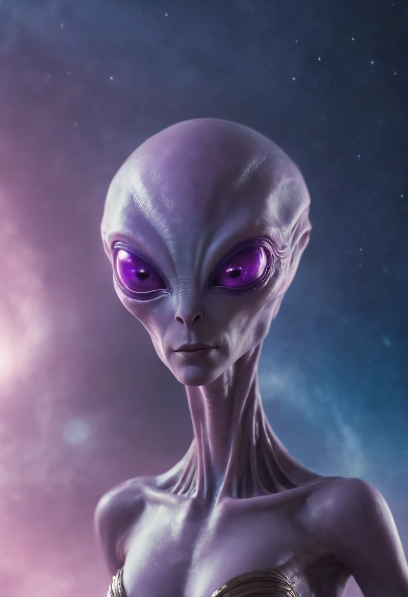 Alien prata Mestres da Luz e da Tecnologia, um azul, outro rosa, outro roxo, uma prata, blue with a slightly oval and elongated head;, olho, nariz grande, pequeno, Slender body enters a starship wearing a realistic futuristic alien suit, a hyper-detailed alien, pink and purple and alien, alien looking, space alien Ete-Grey , Portrait of a large alien pupil Almond Exotic alien Pink Portrait of a humanoid alien, An alien, alien portrait, Hybrid alien Long-headed affectionate alien, futuristic alien features. ( Detalhes borrados do navio futurista)