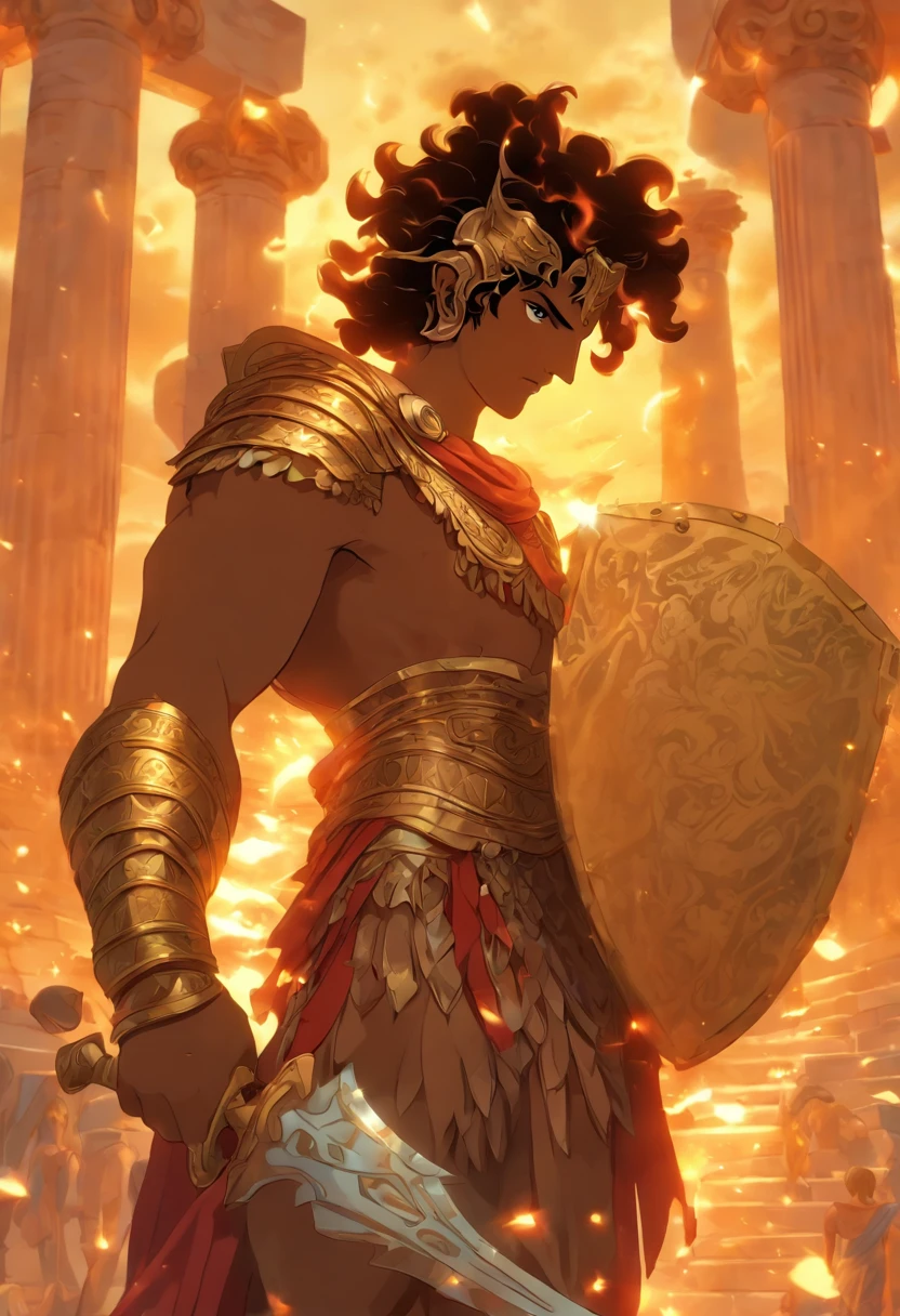 (((Perseus with a bag in his hands)))Perseus,Greek hero,Greece,Greek temple,bag in his hand, (((bag in his hand))),man,Highly detailed background, Perfect masterpiece, high quality, very high resolution